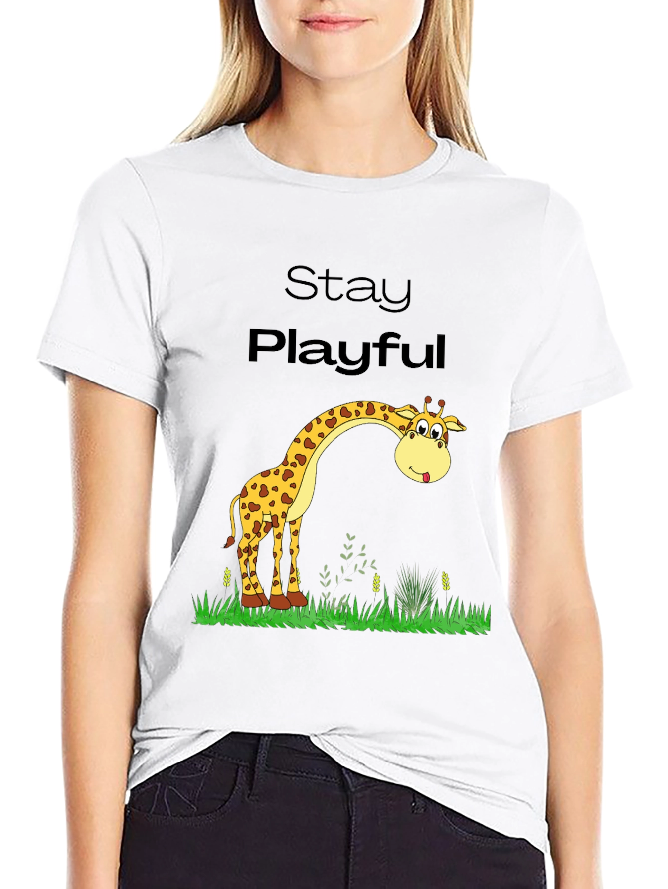 Black Stay Playful Giraffe Graphic Tee view 9