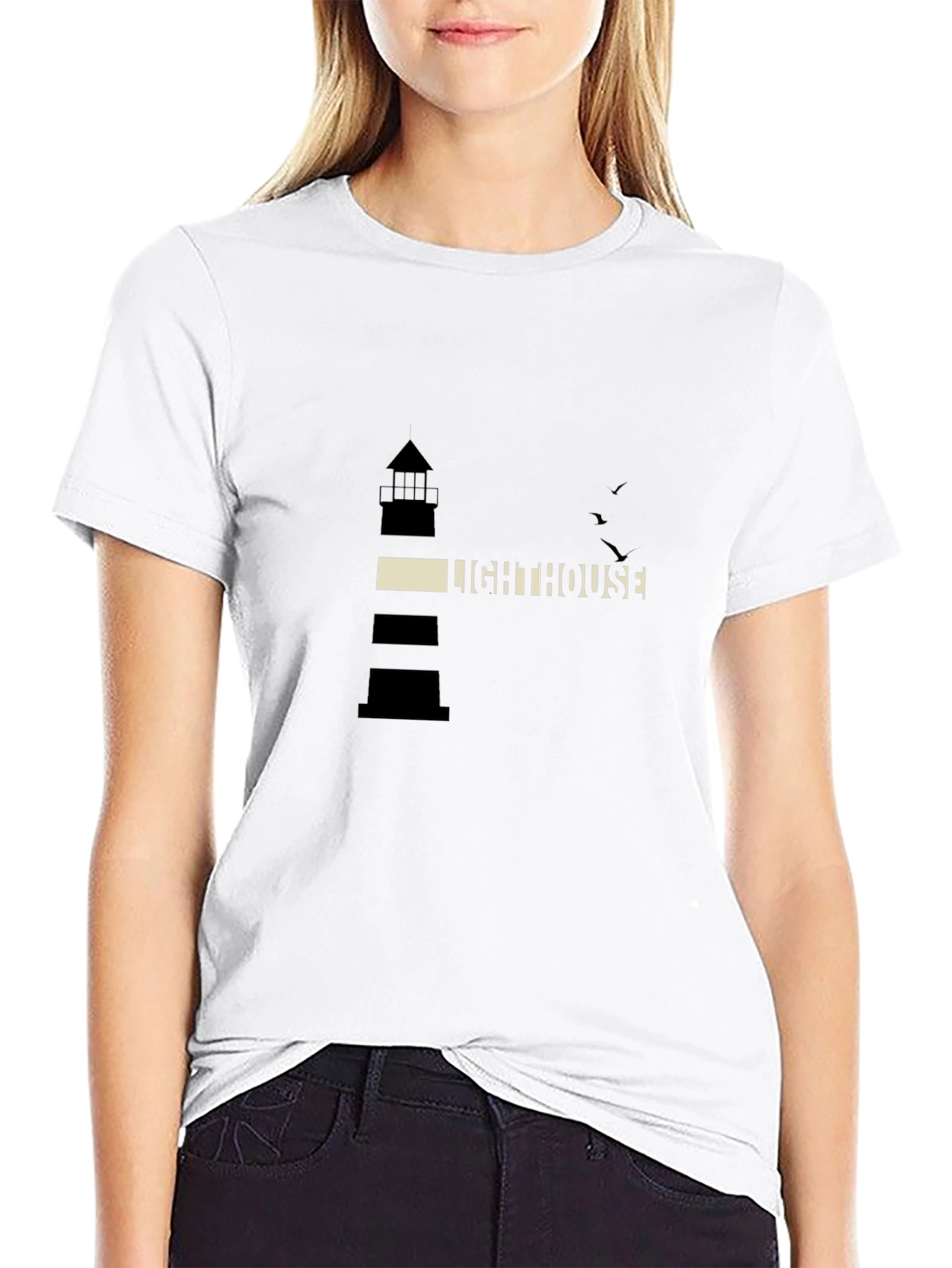Black Lighthouse Graphic Print Black T-Shirt view 9