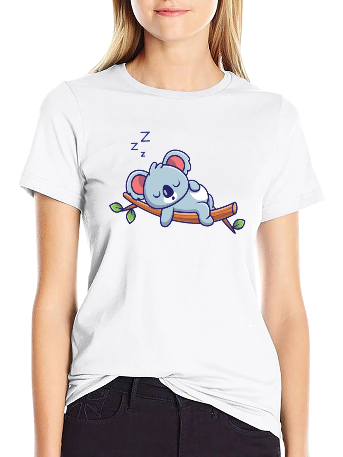 Black Cute Sleeping Koala T-Shirt - Soft Cotton Blend view 9