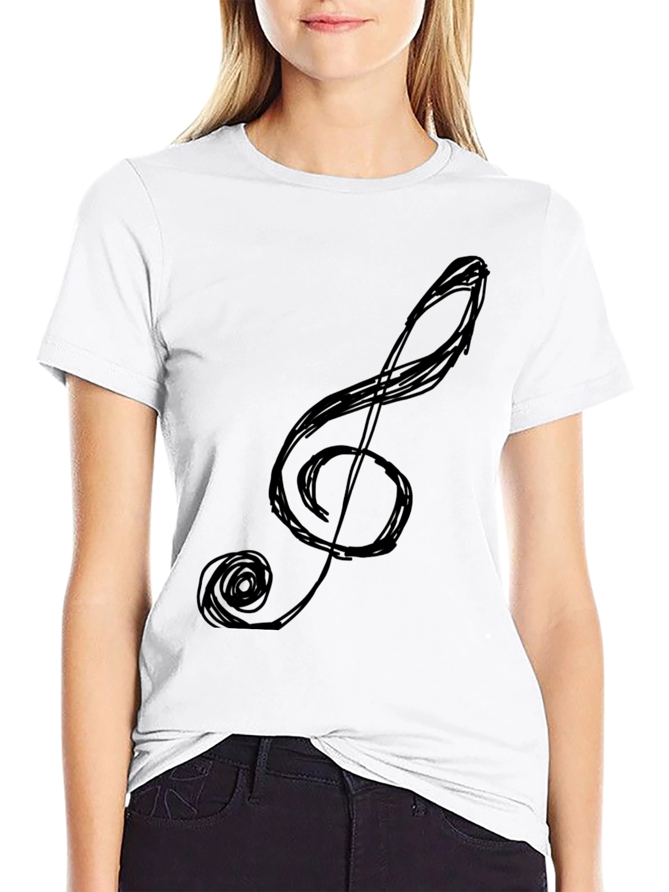 Black Treble Clef Graphic Tee - Black Cotton Comfort view 9