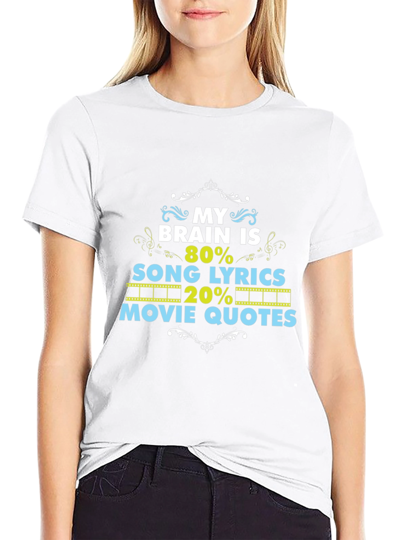 Black Brain 80% Song Lyrics, 20% Movie Quotes Black T-Shirt view 9