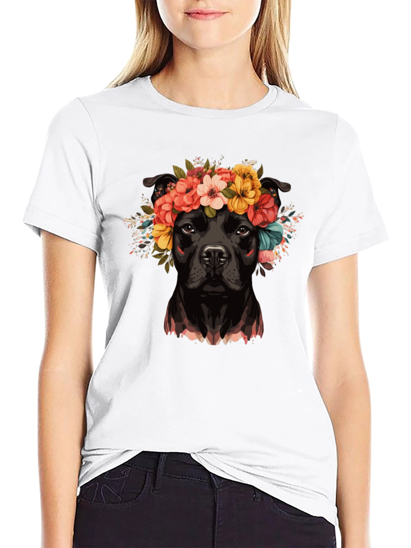Black Dog with Flower Crown T-Shirt view 9