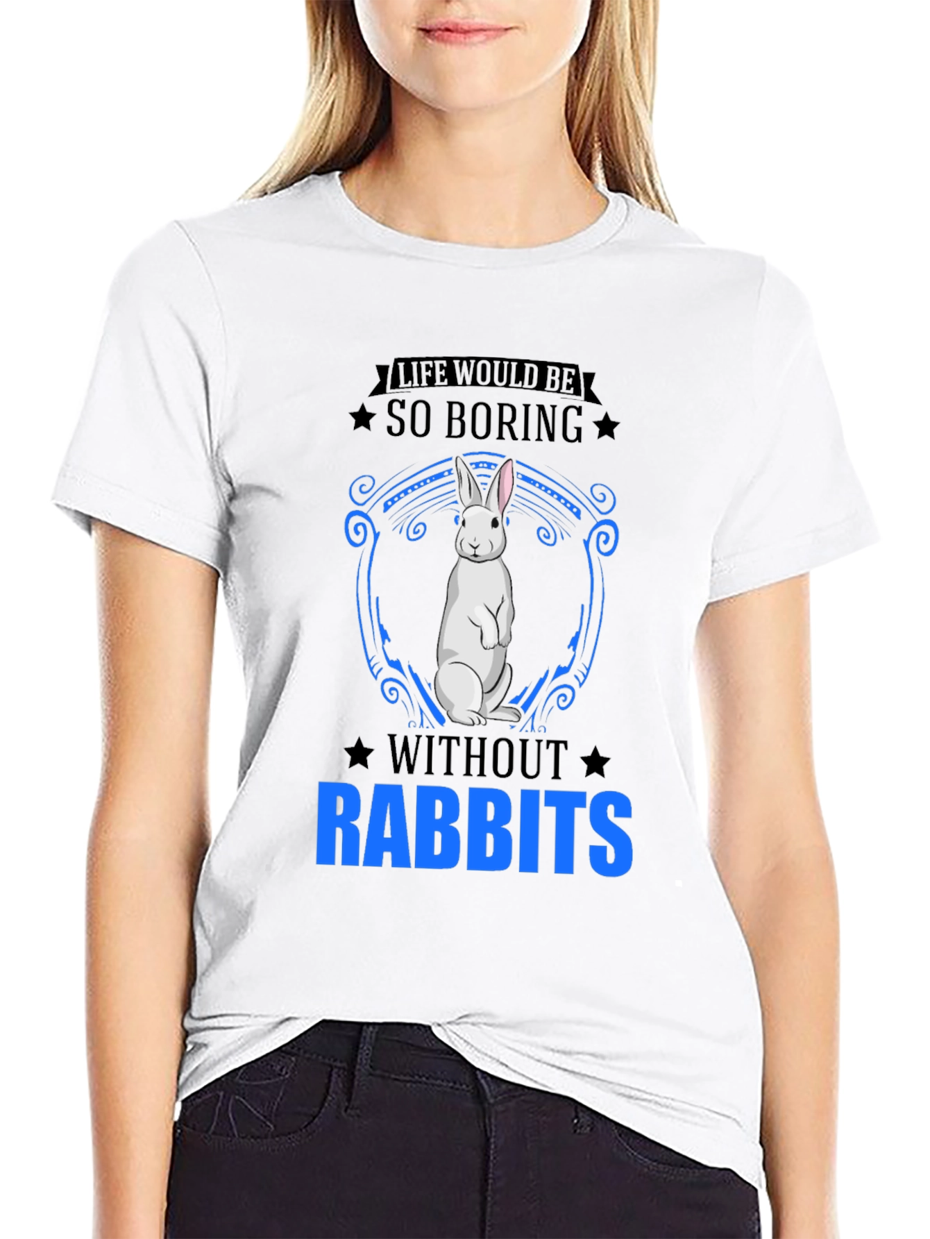 Black So Boring Without Rabbits T-Shirt view 9