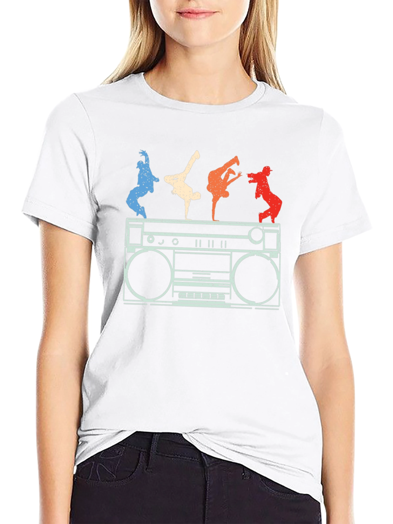 Black Retro Boombox & B-Boys Graphic T-Shirt view 9