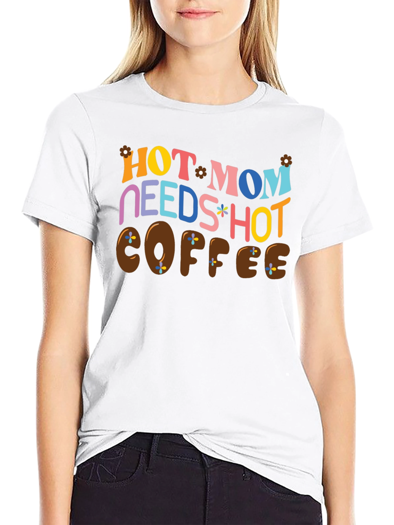 Black Hot Mom Needs Hot Coffee Graphic T-Shirt view 9
