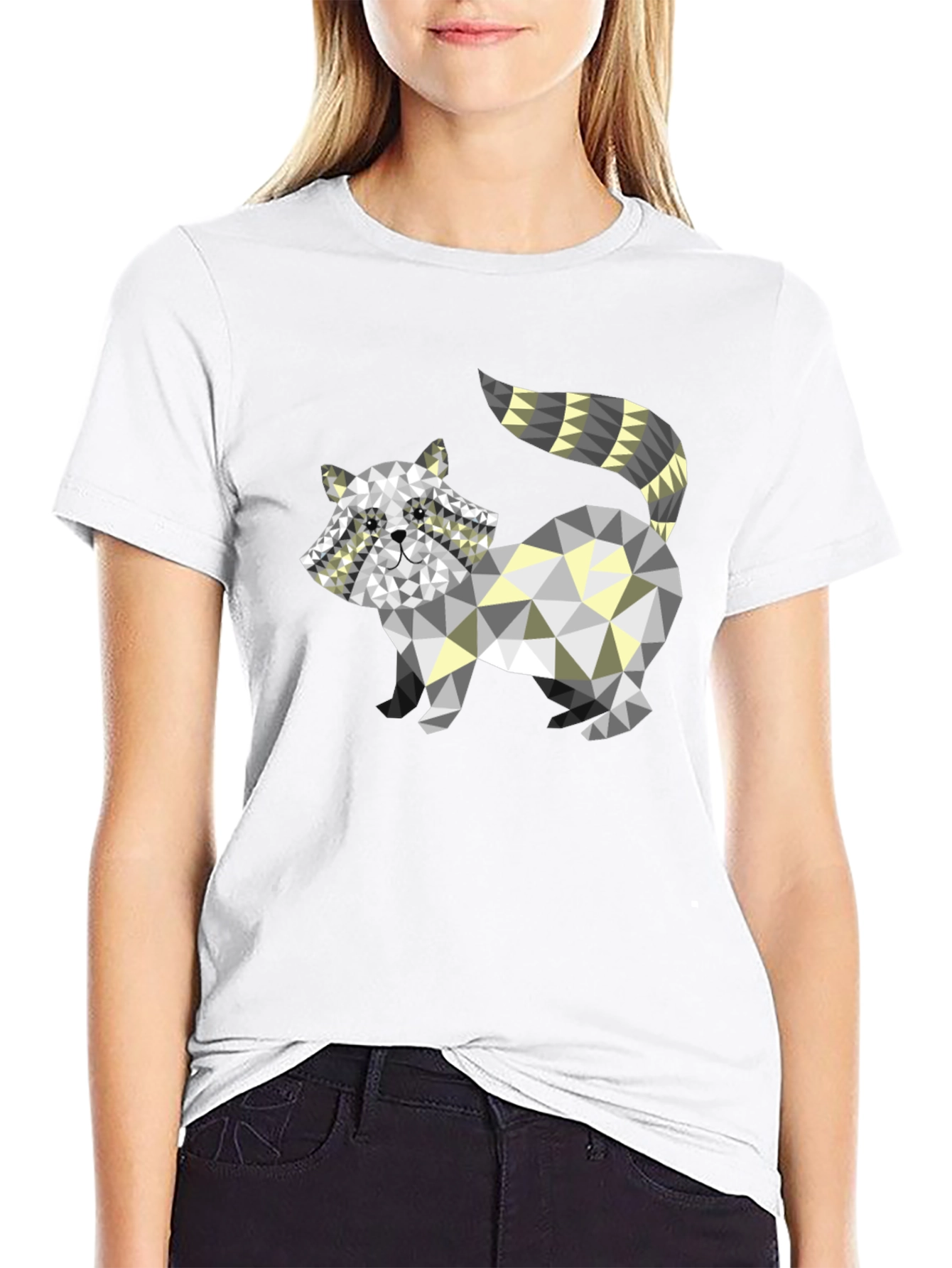 Black Geometric Raccoon Graphic Tee - Modern Style view 9