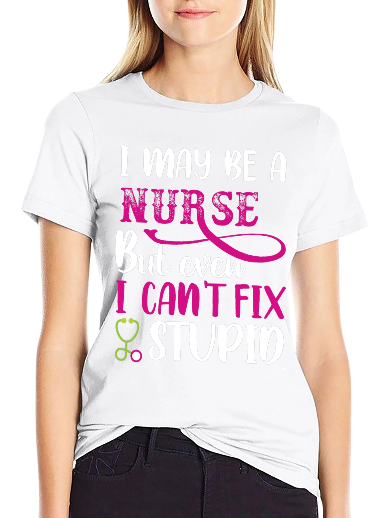Black Funny Nurse T-Shirt - I Can't Fix Stupid view 9