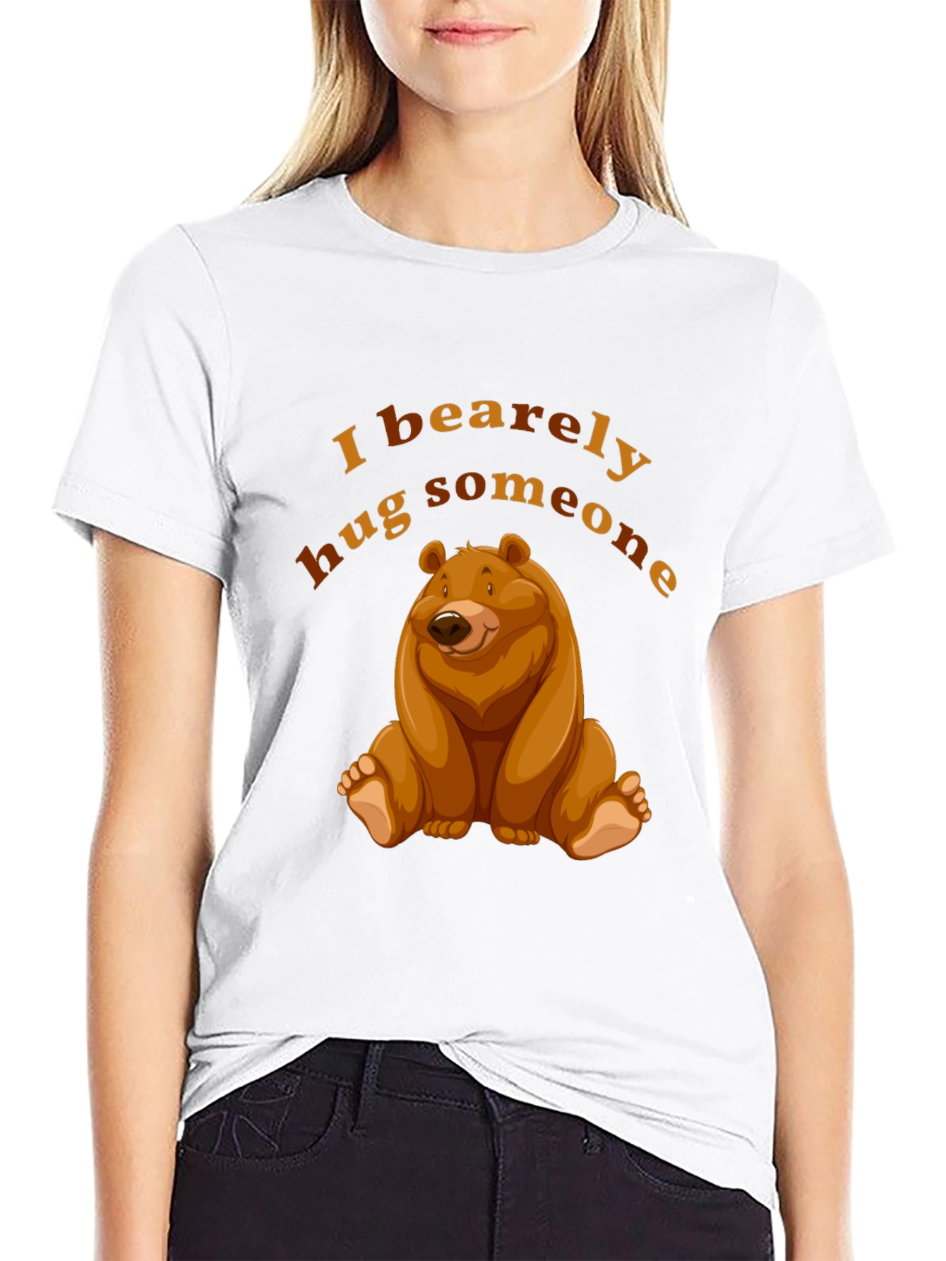 Black I Bearely Hug Someone T-Shirt Bear Graphic Novelty Tee view 9
