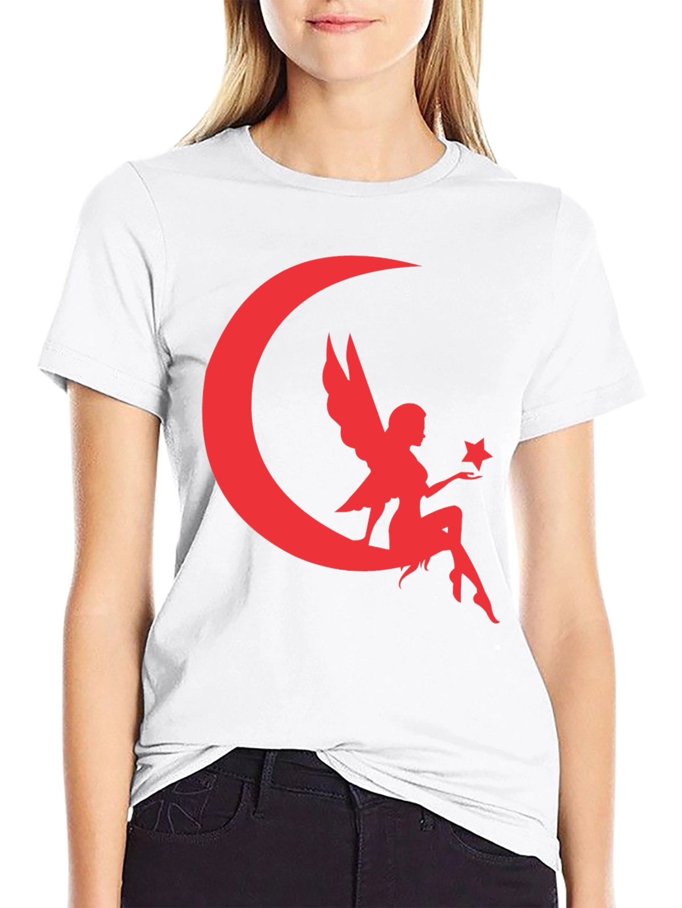 Black Fairy Moon Graphic Tee - Black Cotton Blend T-Shirt view 9