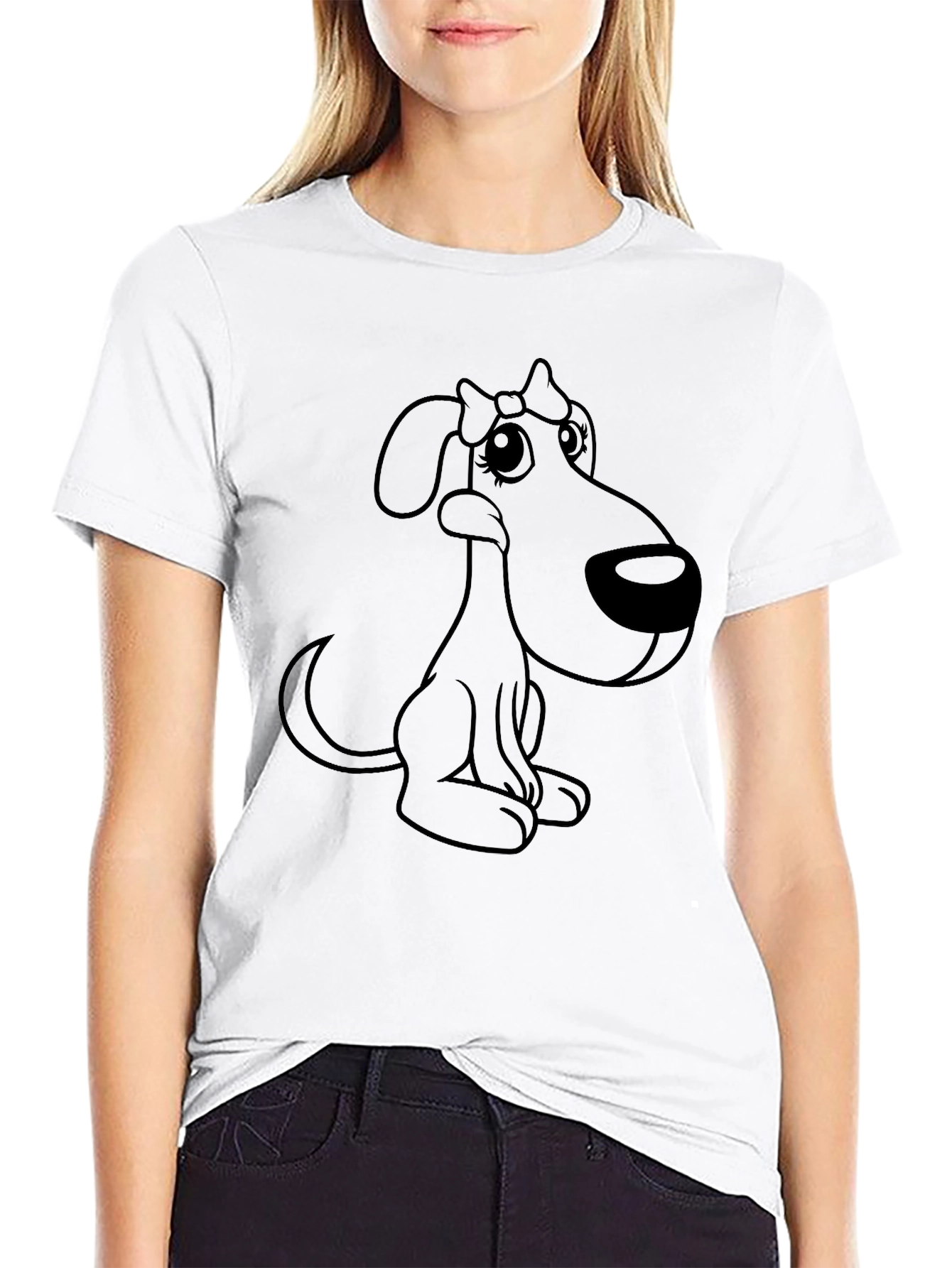 Black Cute Cartoon Dog Graphic T-Shirt view 9
