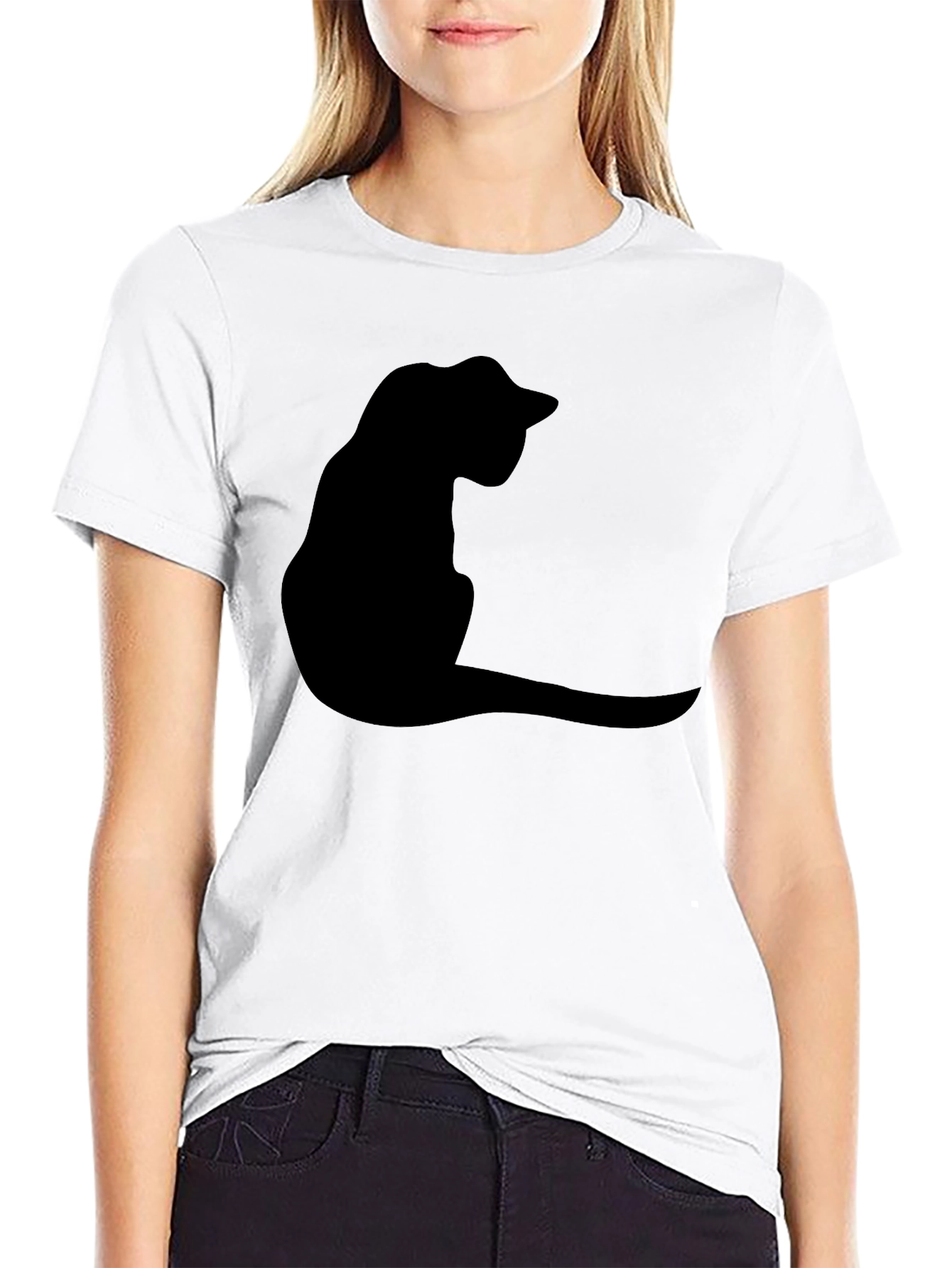 Black Black Cat Silhouette T-Shirt - Casual Graphic Tee view 9