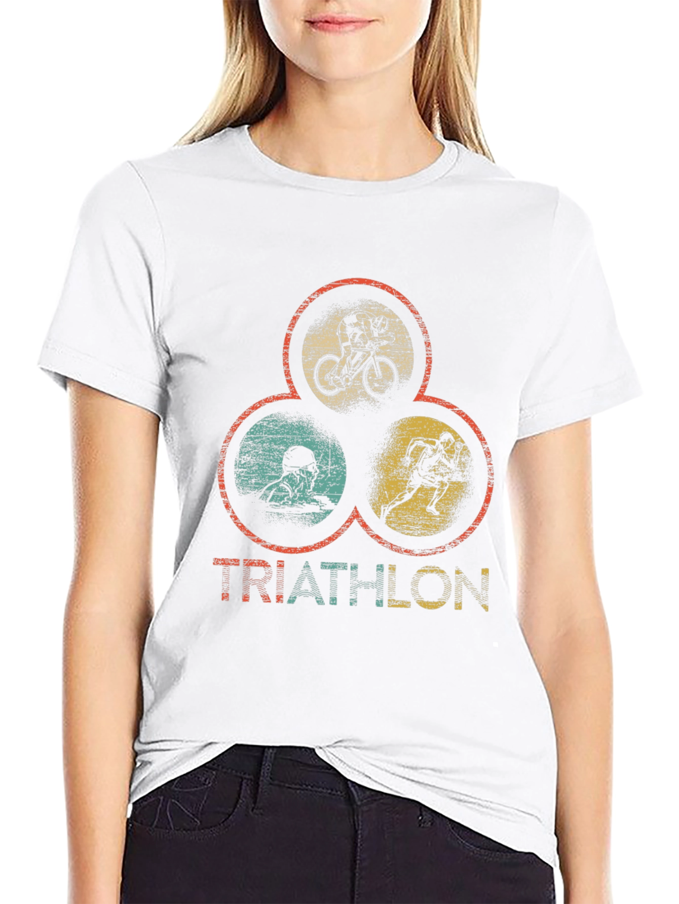 Black Triathlon T-Shirt: Vintage Style Sports Tee view 9