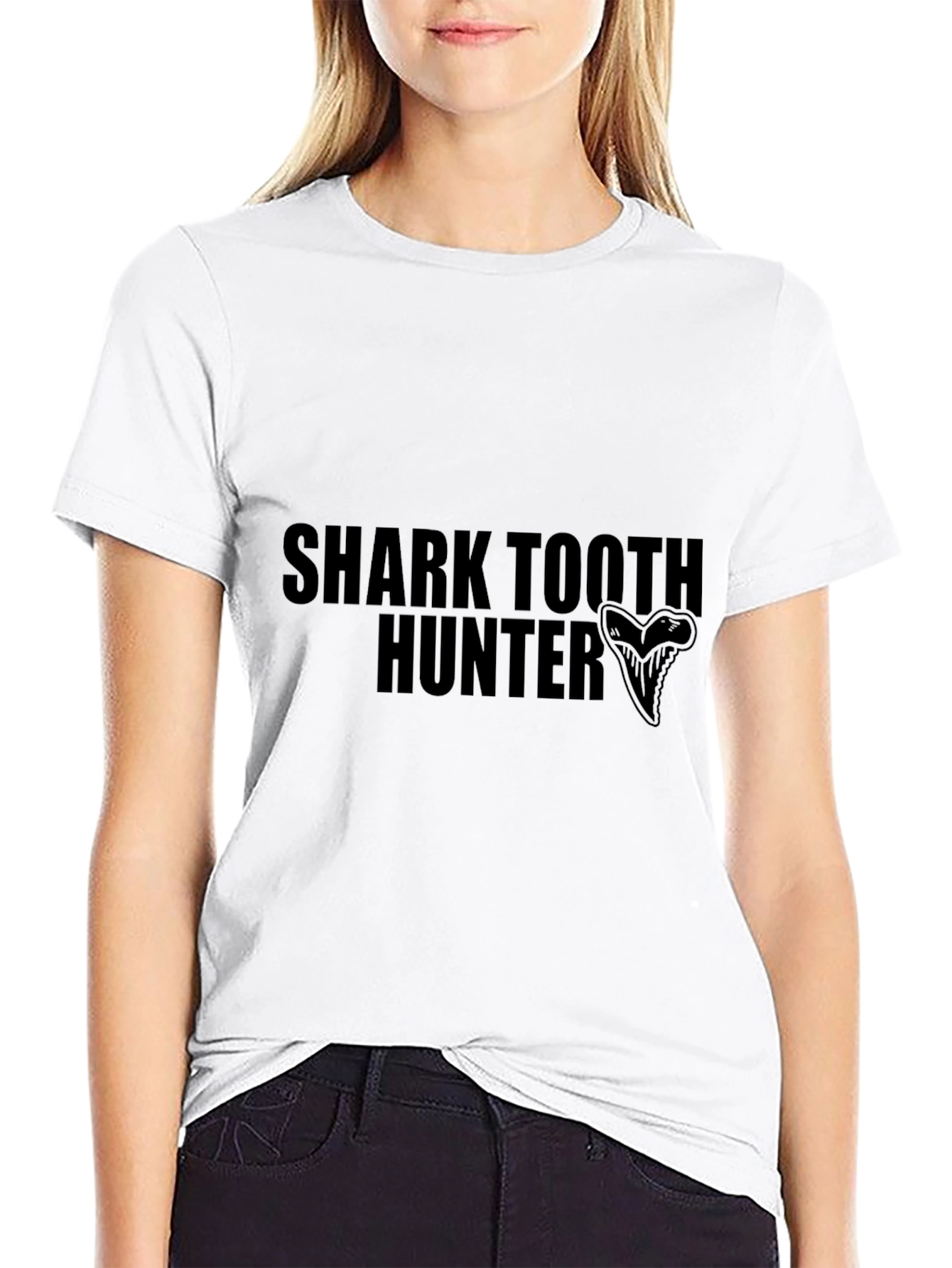 Black Shark Tooth Hunter Graphic Tee - Black Cotton T-Shirt view 9