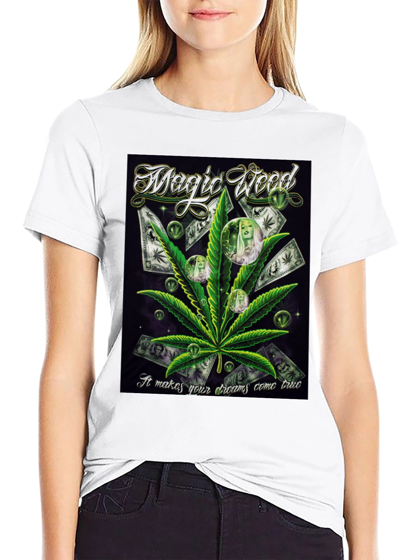 Black Magic Weed Graphic Print Black T-Shirt view 9