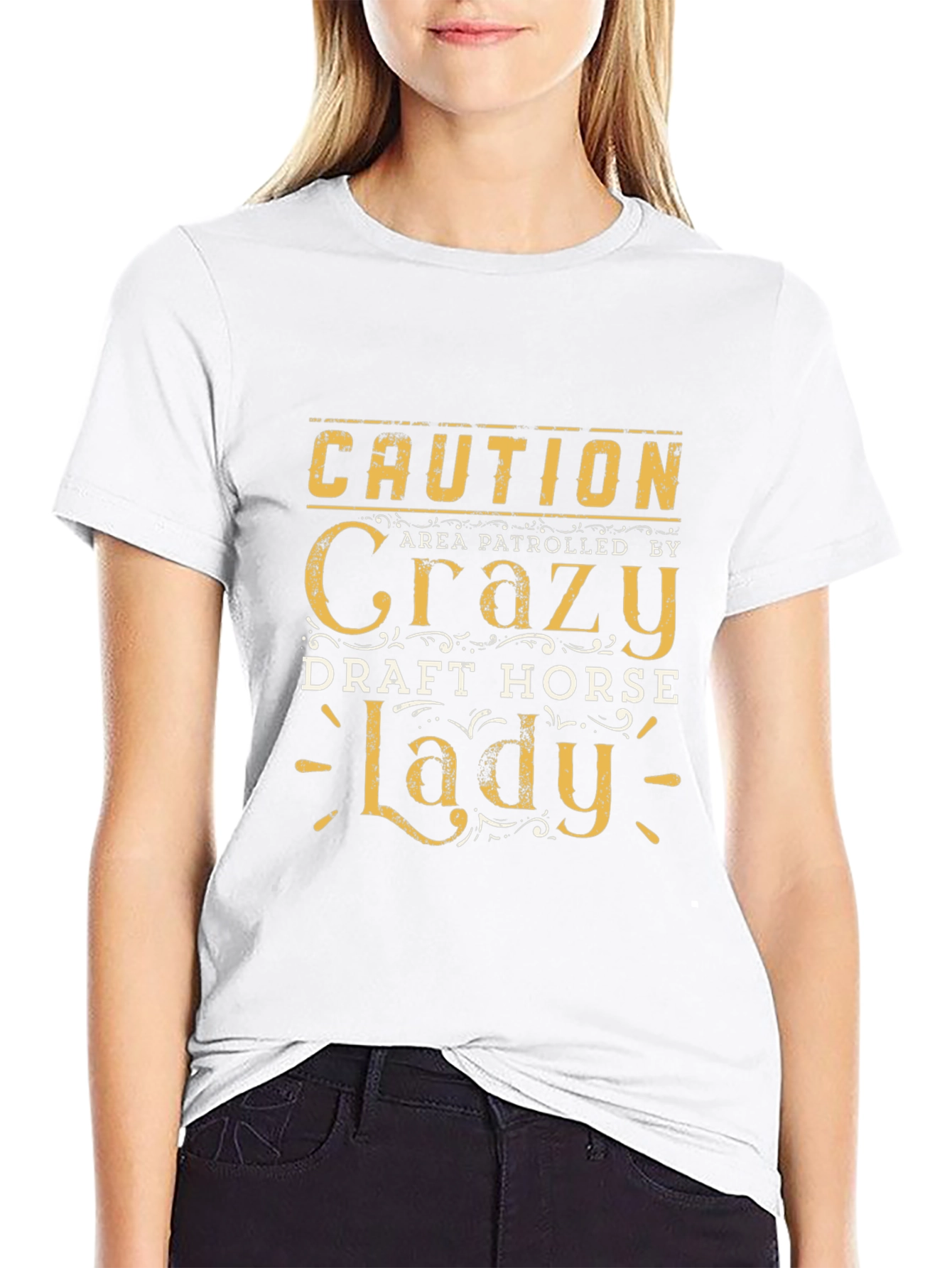 Black Caution Crazy Draft Horse Lady T-Shirt view 9