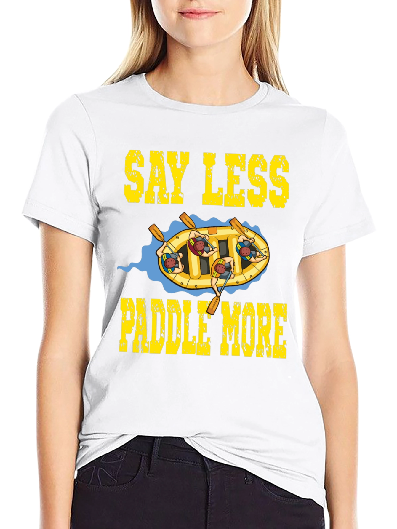 Black Say Less Paddle More Rafting T-Shirt view 9