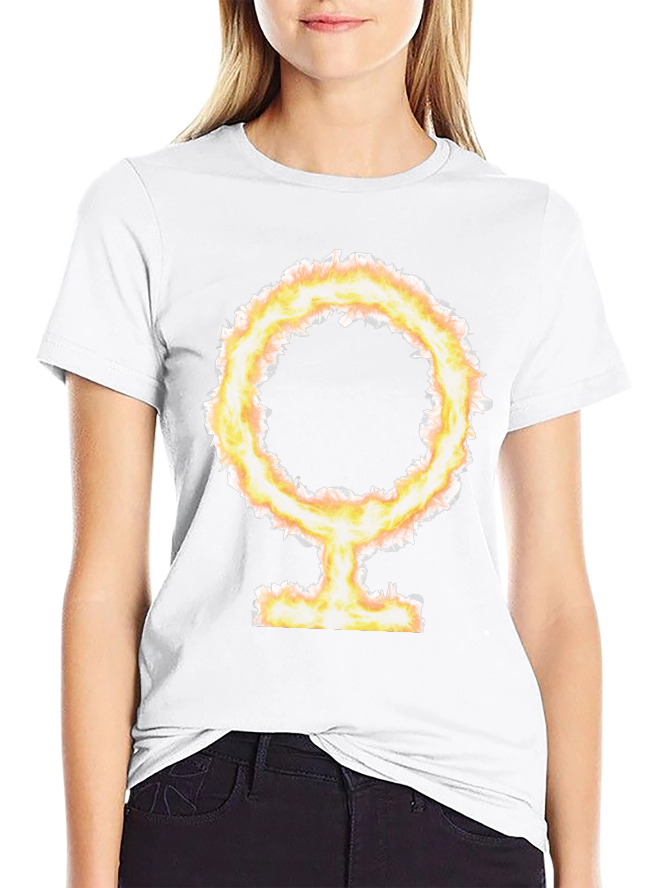 Black Fiery Female Symbol Black T-Shirt view 9