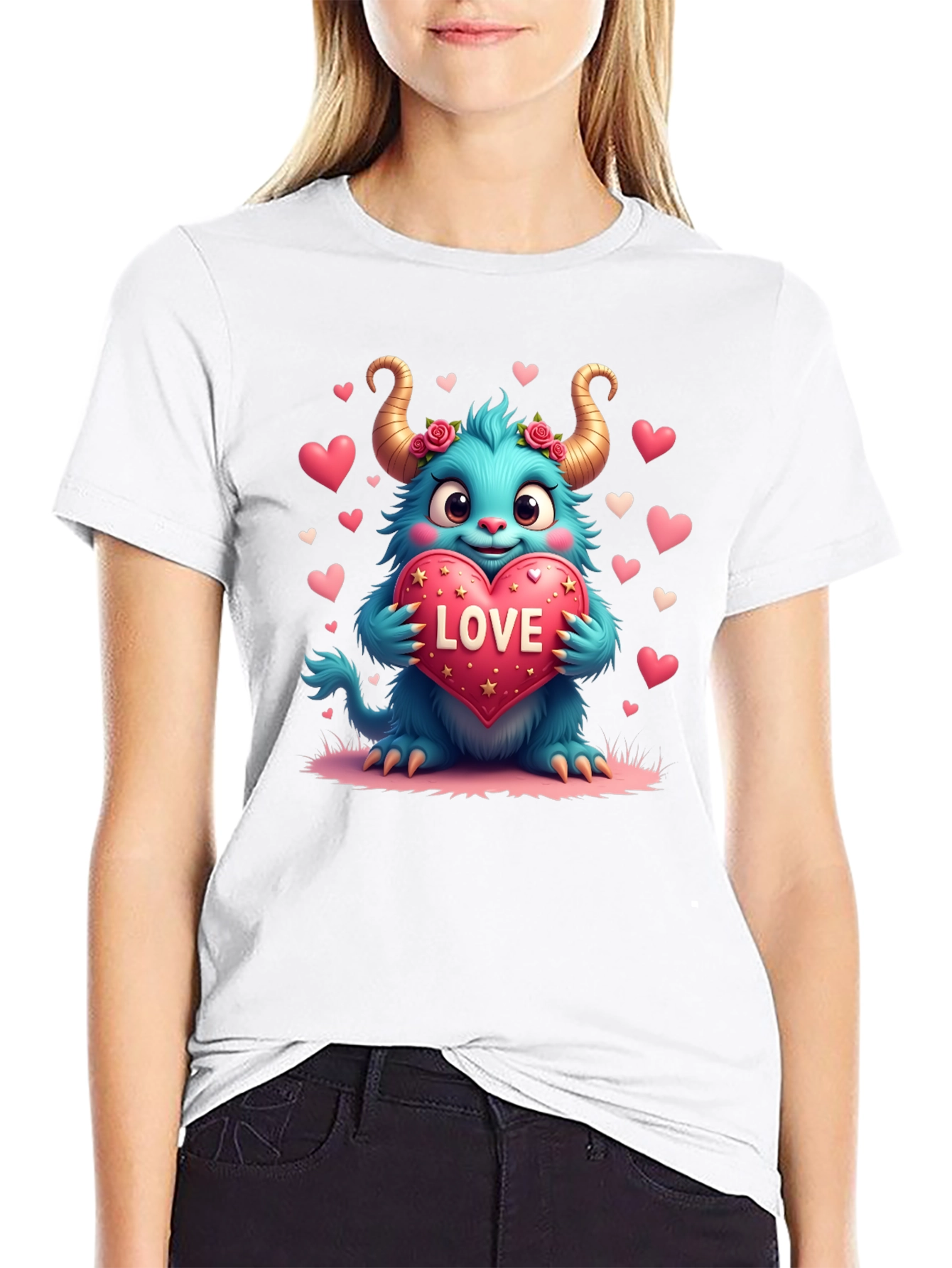 Black Monster Love Graphic Tee - Heart Valentine's view 9