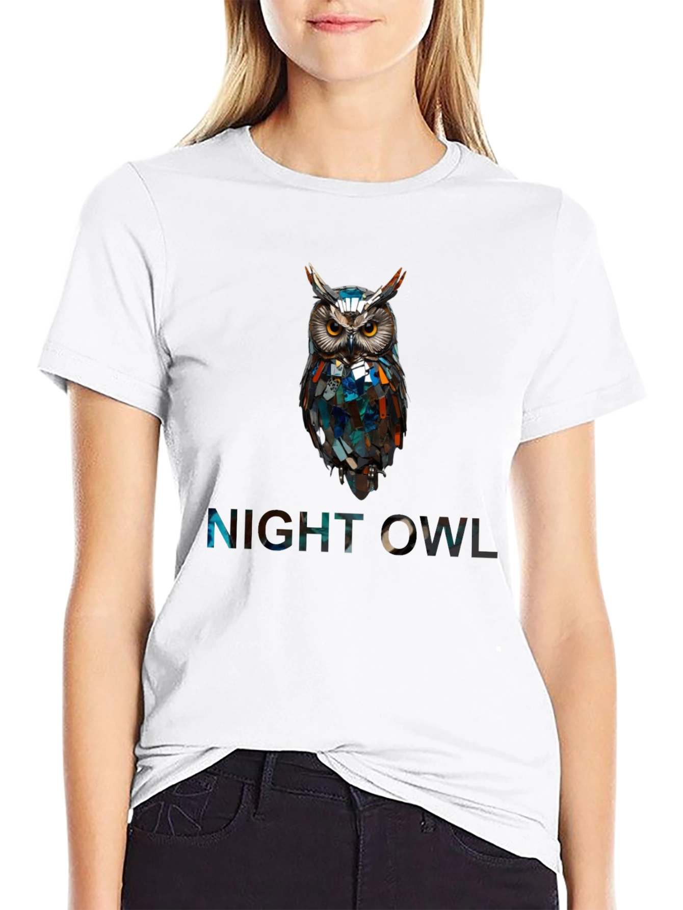 Black Night Owl Graphic Print T-Shirt view 9