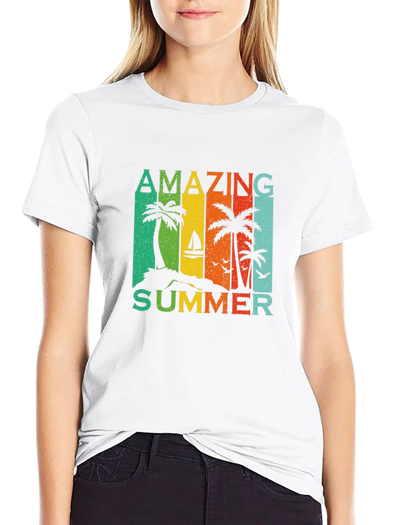 Black Amazing Summer Graphic T-Shirt - Tropical Palm Tree Design view 9