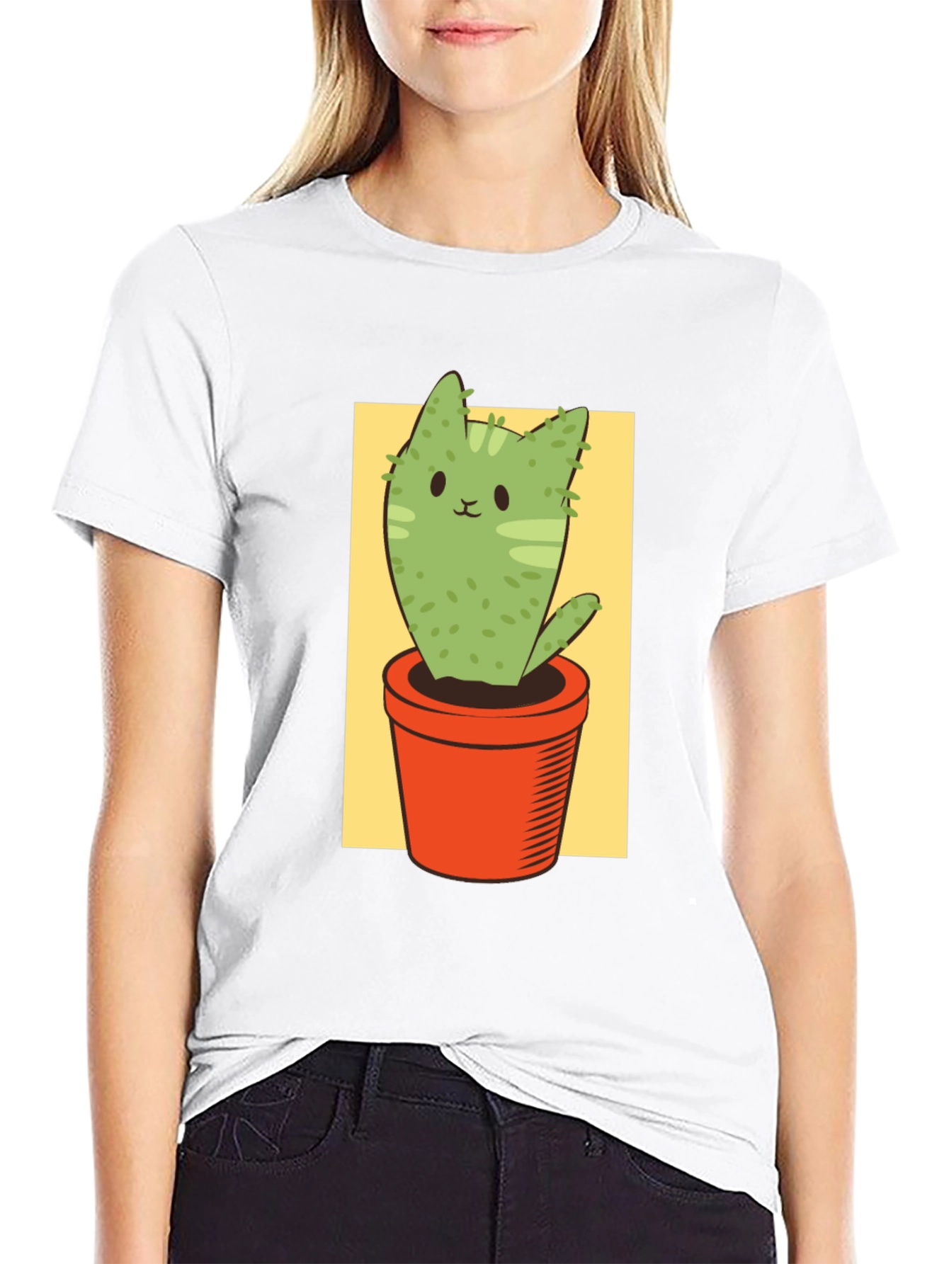 Black Cat Cactus Graphic Tee - Unisex Black T-Shirt view 9