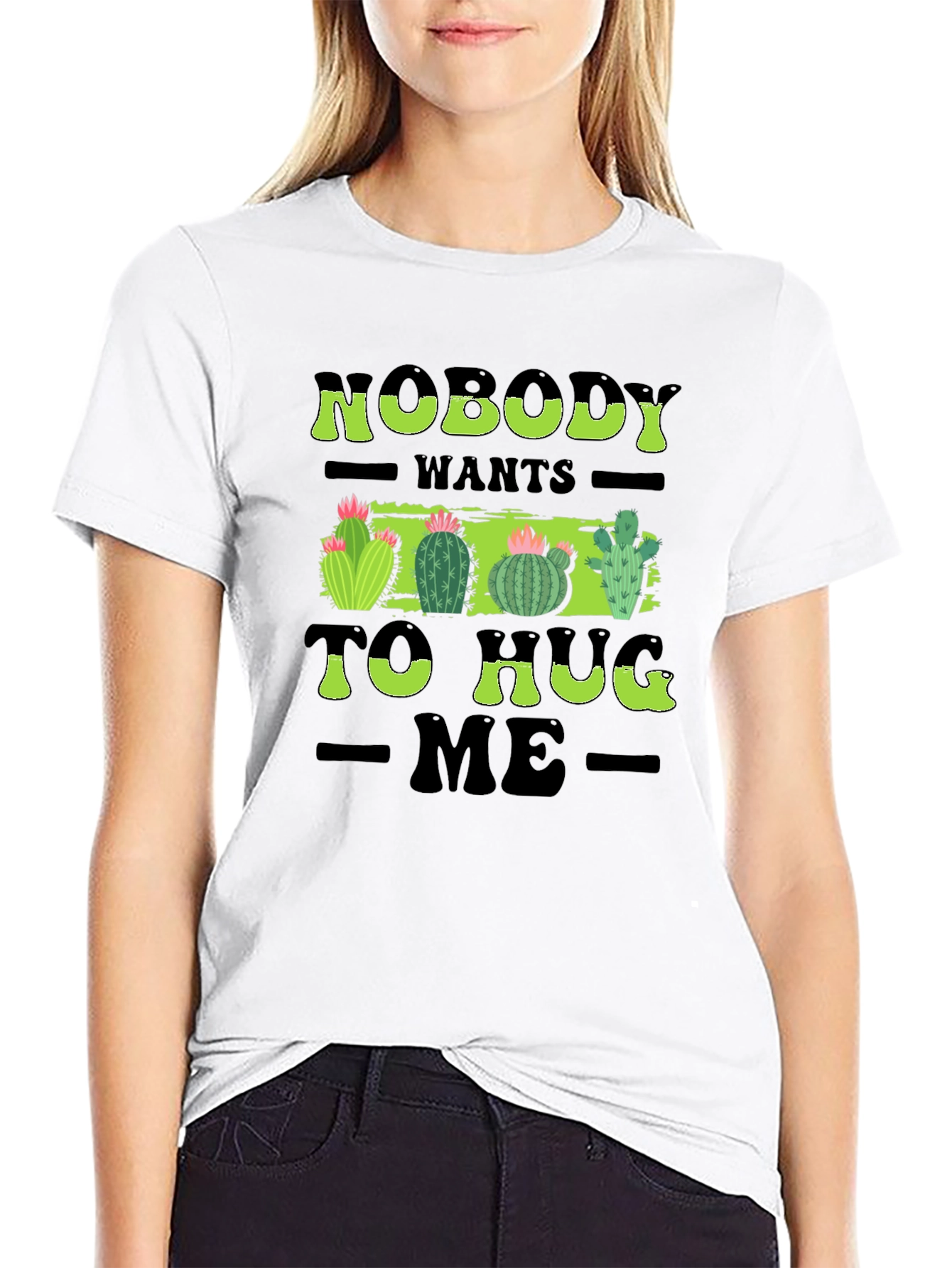 Black Nobody Wants to Hug Me Cactus T-Shirt view 9