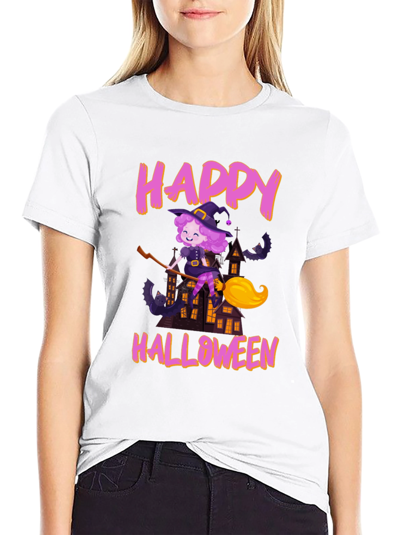 Black Happy Halloween Witch T-Shirt view 9