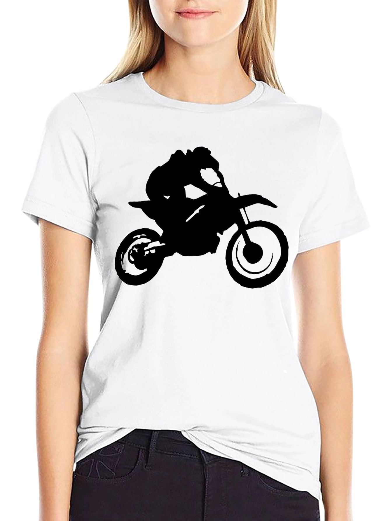 Black Motorcycle Rider Graphic Tee - Black Cotton Blend view 9