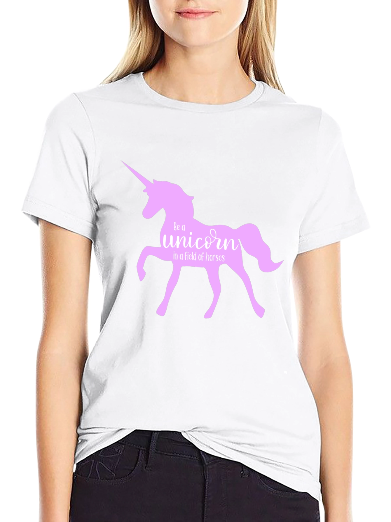 Black Be A Unicorn T-Shirt - Black Crew Neck view 9