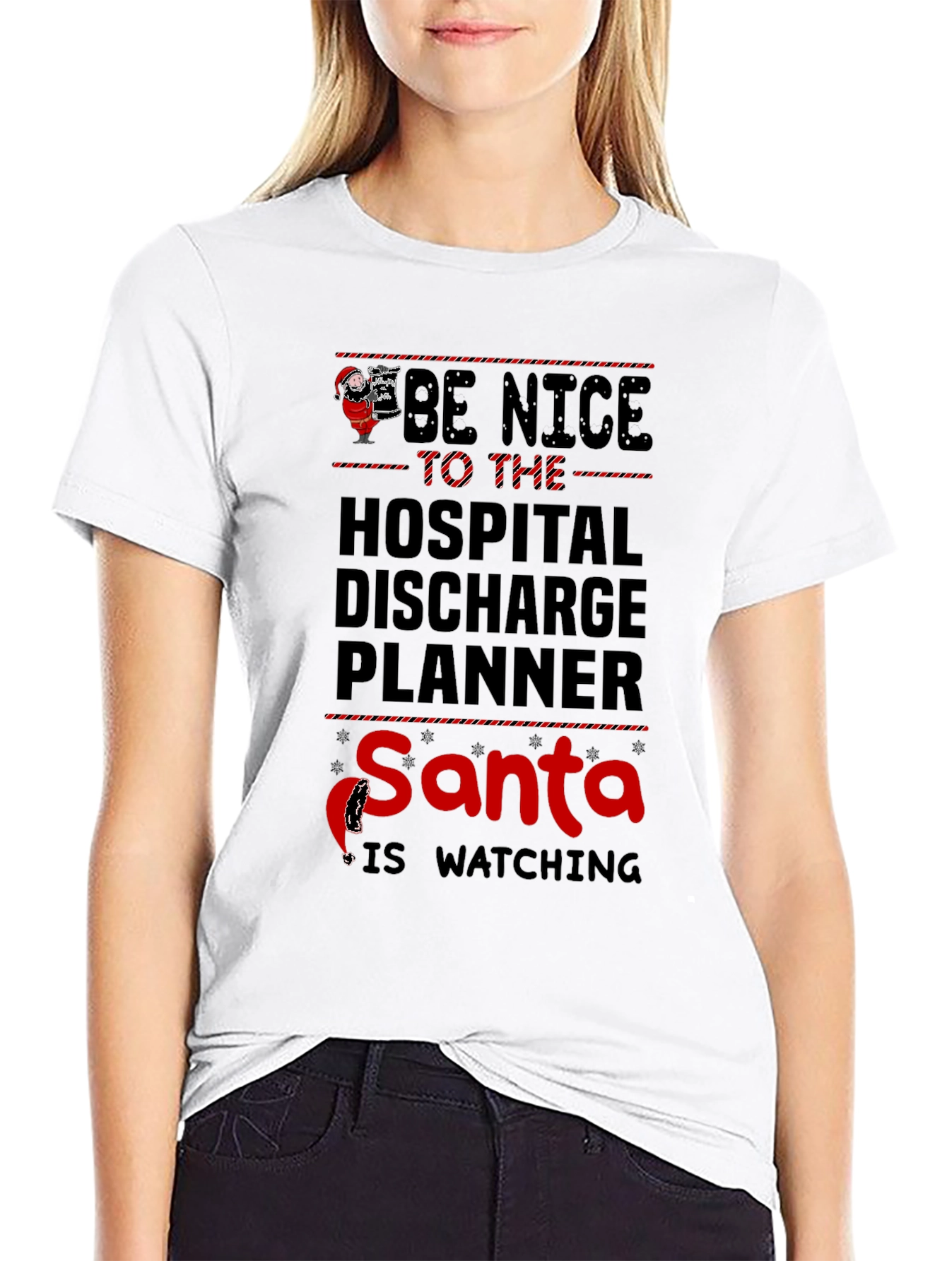 Black Be Nice to the Hospital Discharge Planner Santa T-Shirt view 9