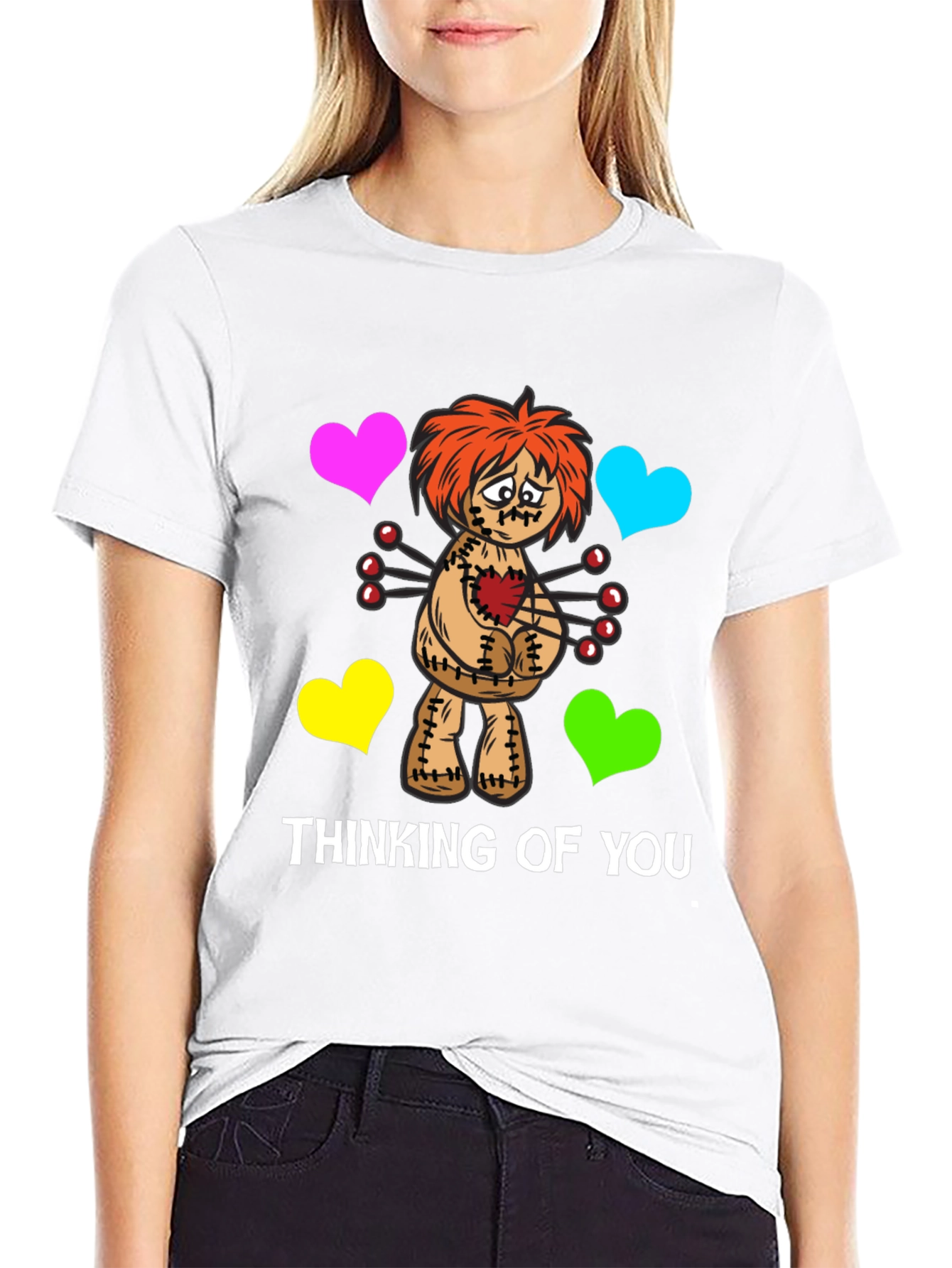 Black Thinking of You Voodoo Doll Graphic T-Shirt view 9