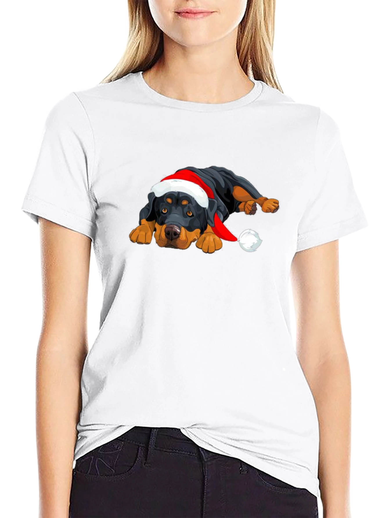 Rottweiler Christmas T-Shirt - Cute Dog Santa Hat Tee - 9