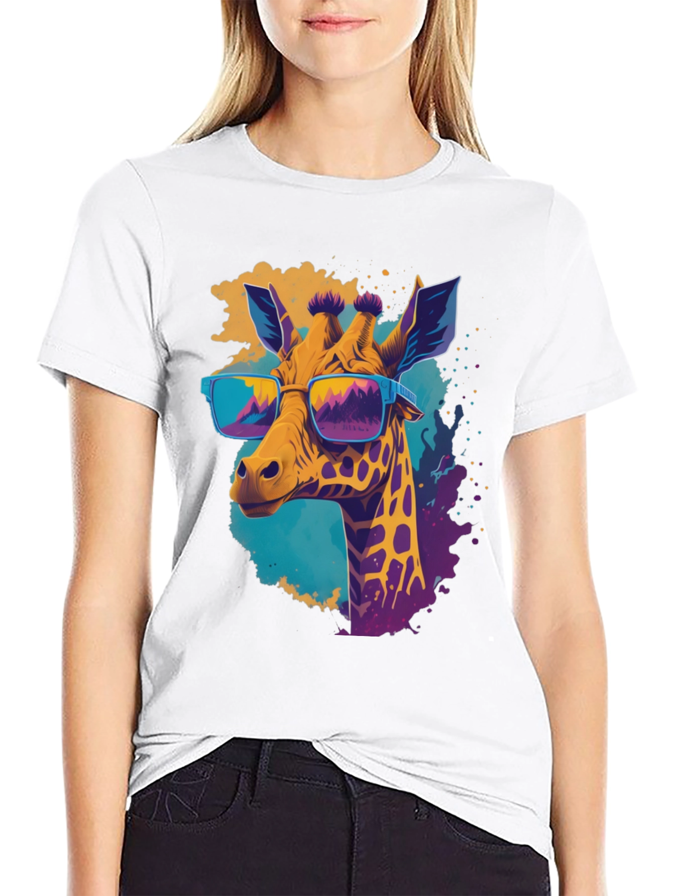 Black Cool Giraffe Graphic Tee - Stylish Men's Black T-Shirt view 9