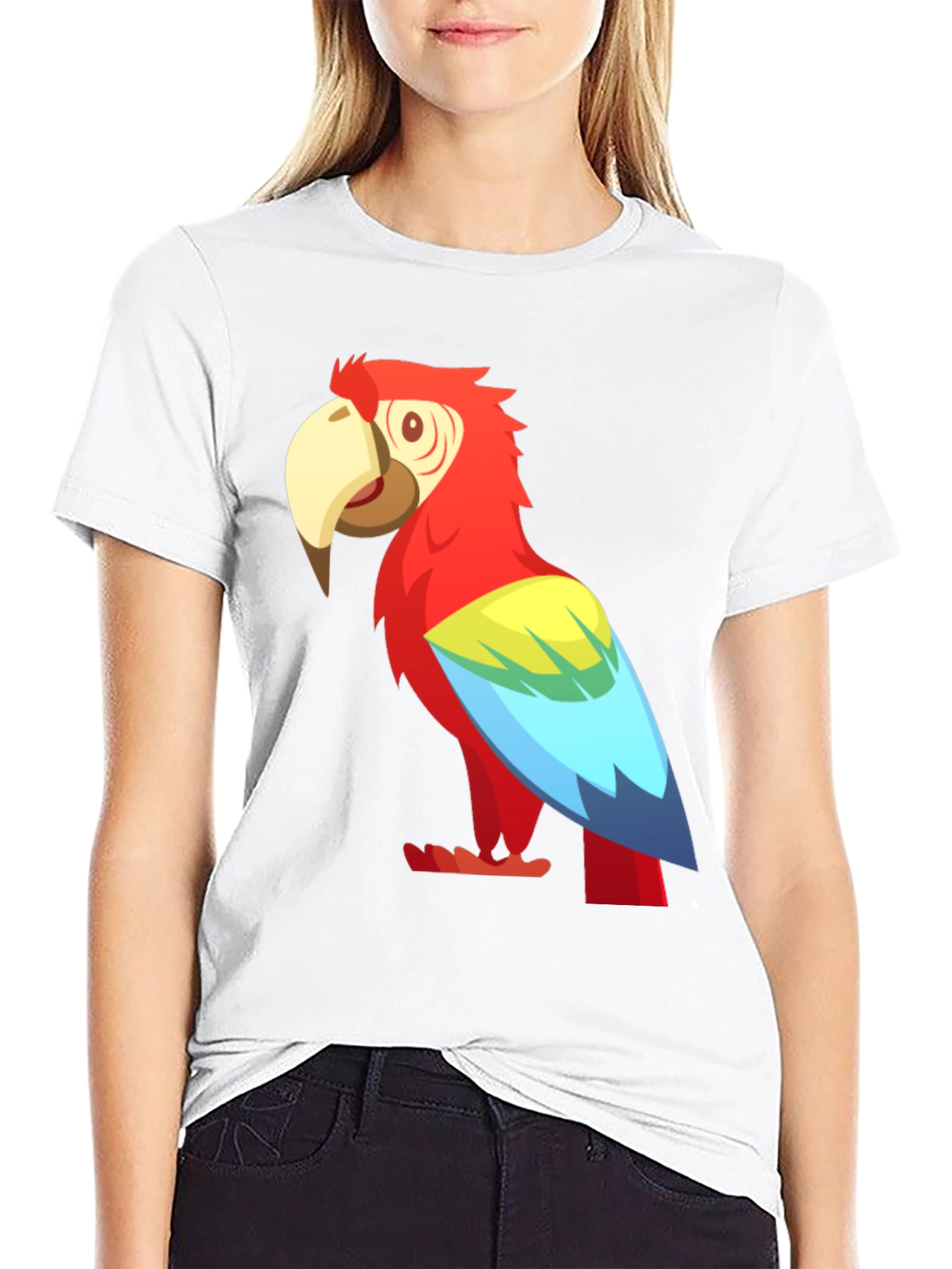 Black Cartoon Parrot Graphic Tee - Black view 9