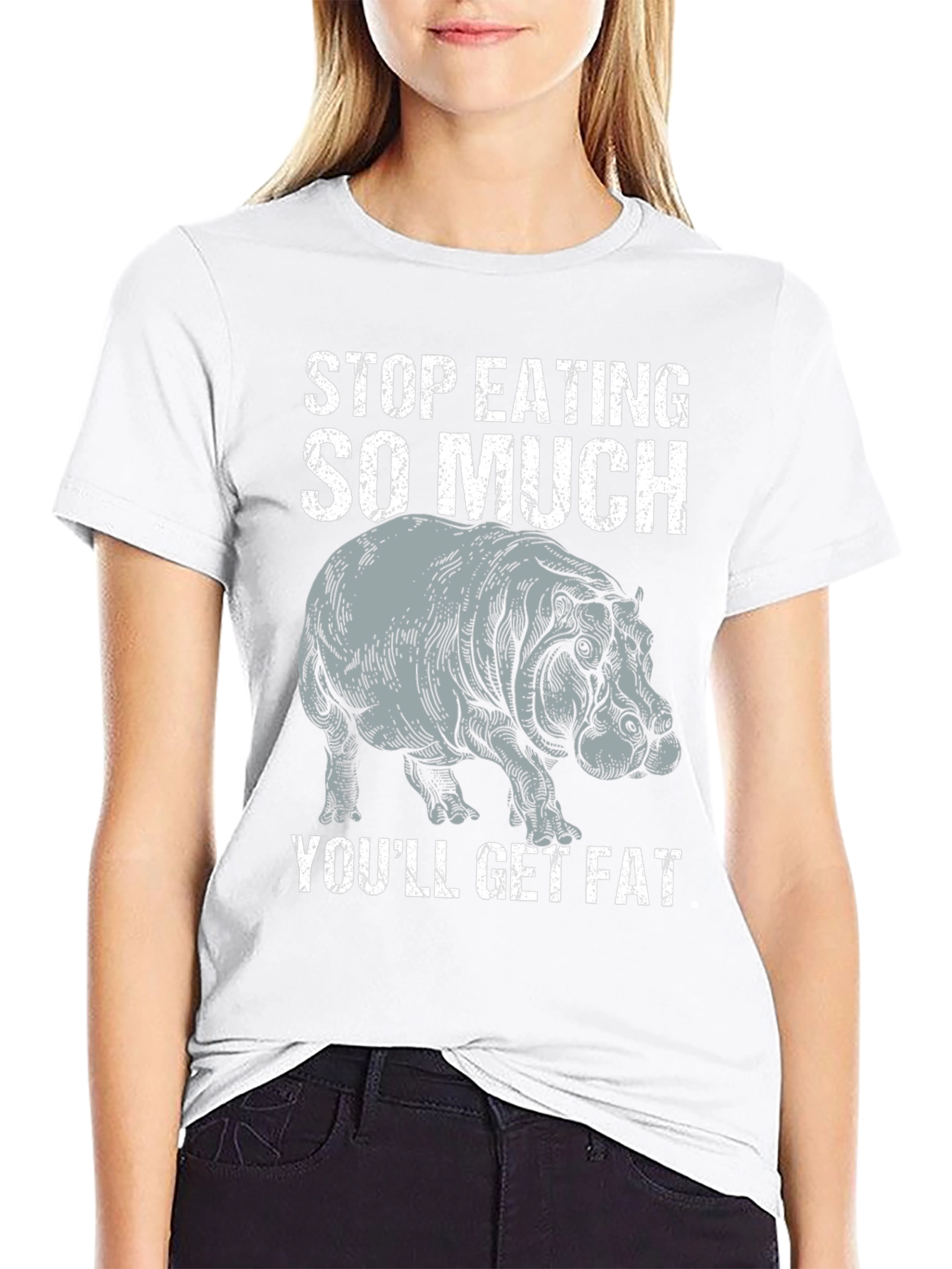 Black Stop Eating So Much Hippo Graphic T-Shirt view 9