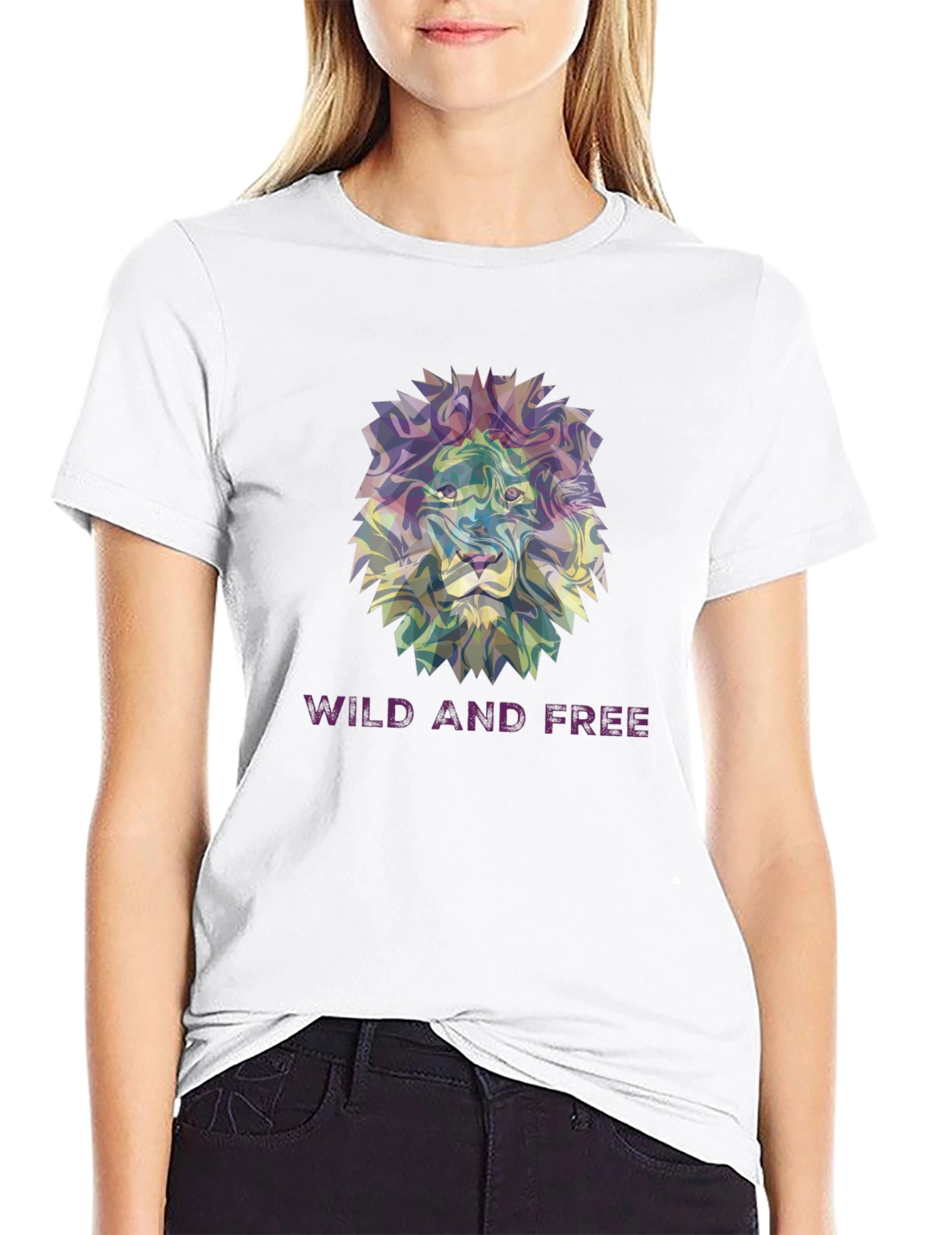Black Wild and Free Lion Graphic Tee - Black Cotton T-Shirt view 9