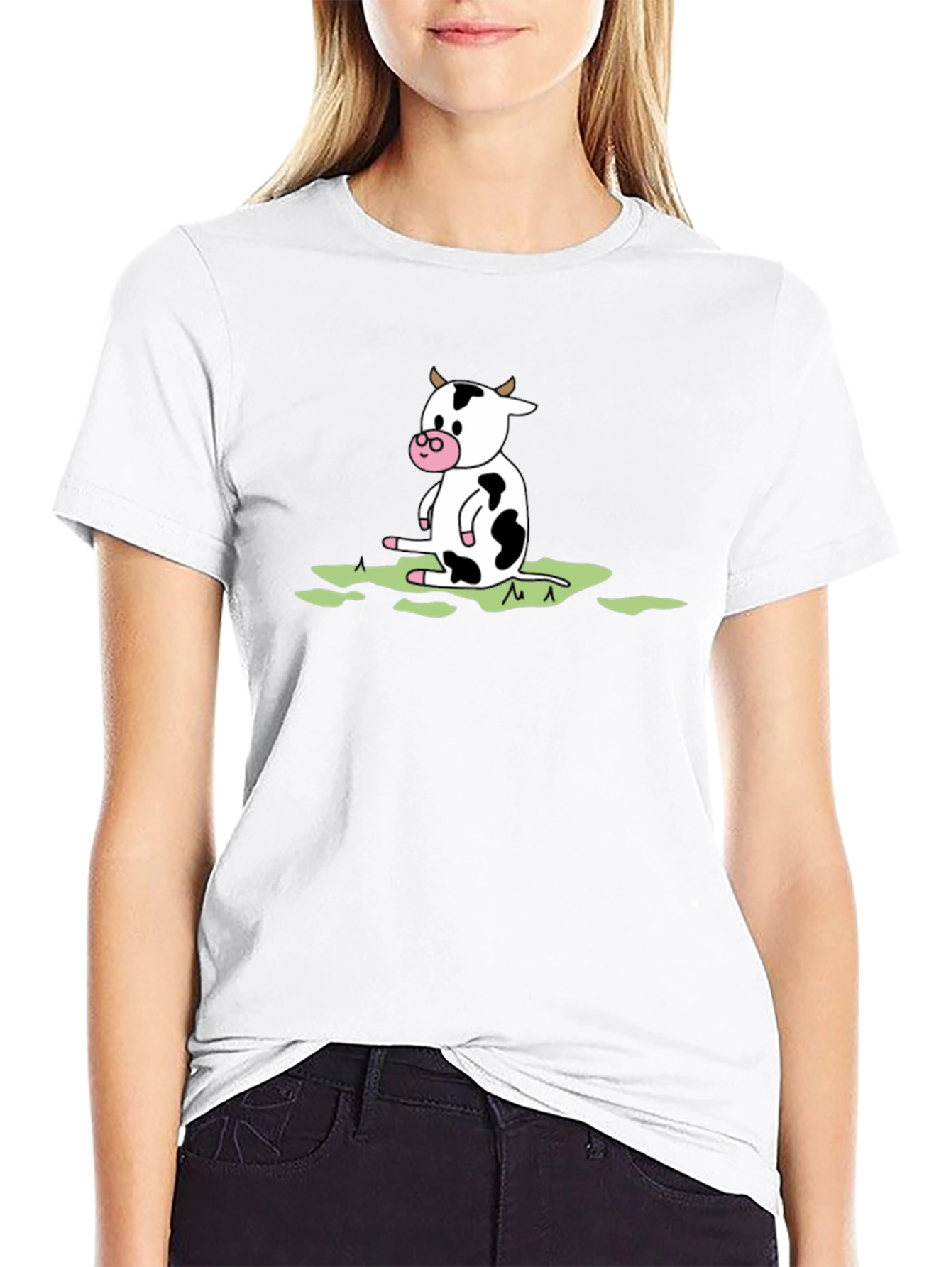 Black Cow Cartoon Graphic Tee - Black Cotton T-Shirt view 9