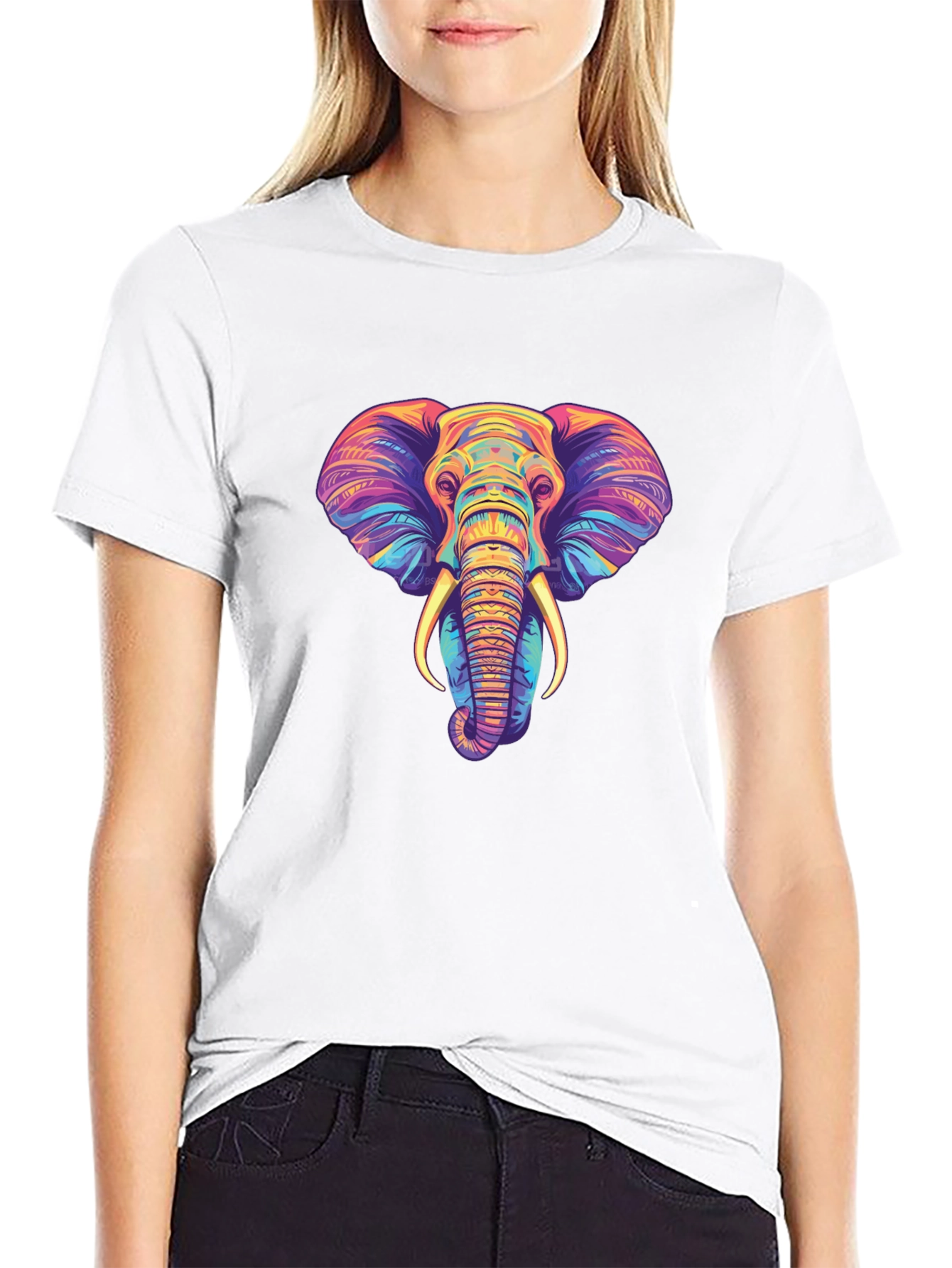 Black Vibrant Elephant Graphic Tee - Unisex Black T-Shirt view 9