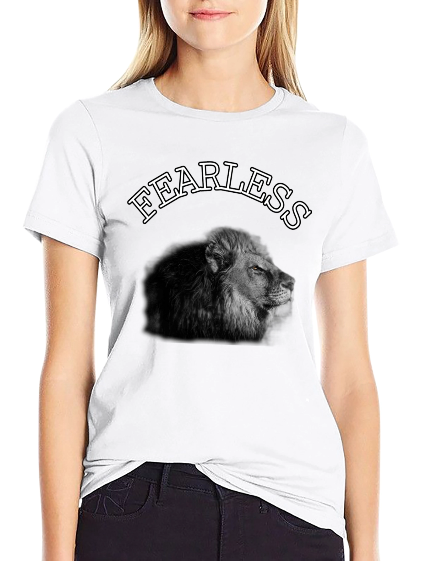 Black Fearless Lion Graphic Tee - Black Cotton T-Shirt view 9