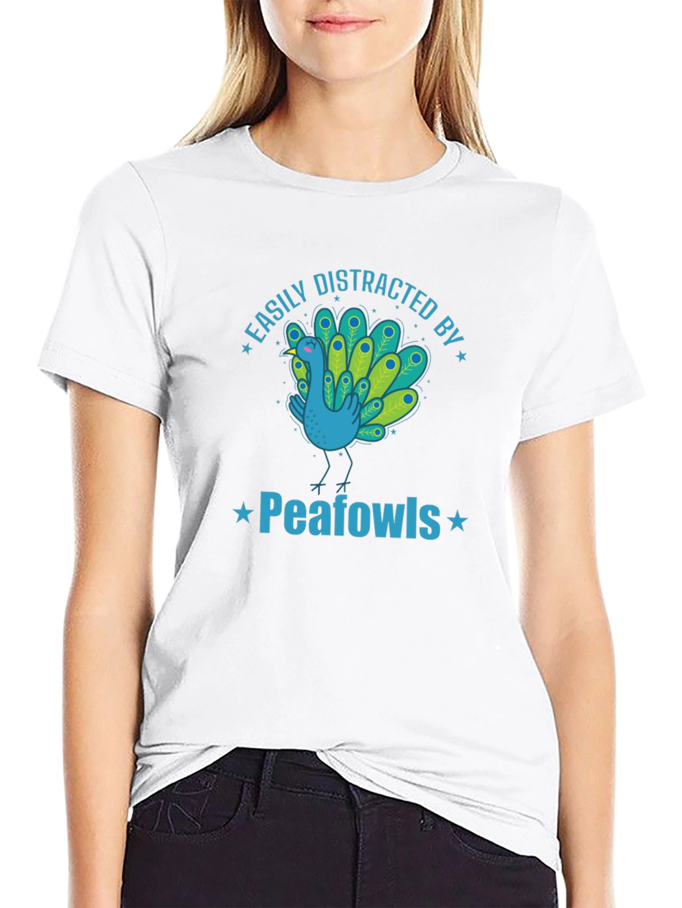 Black Easily Distracted By Peafowls Graphic T-Shirt view 9