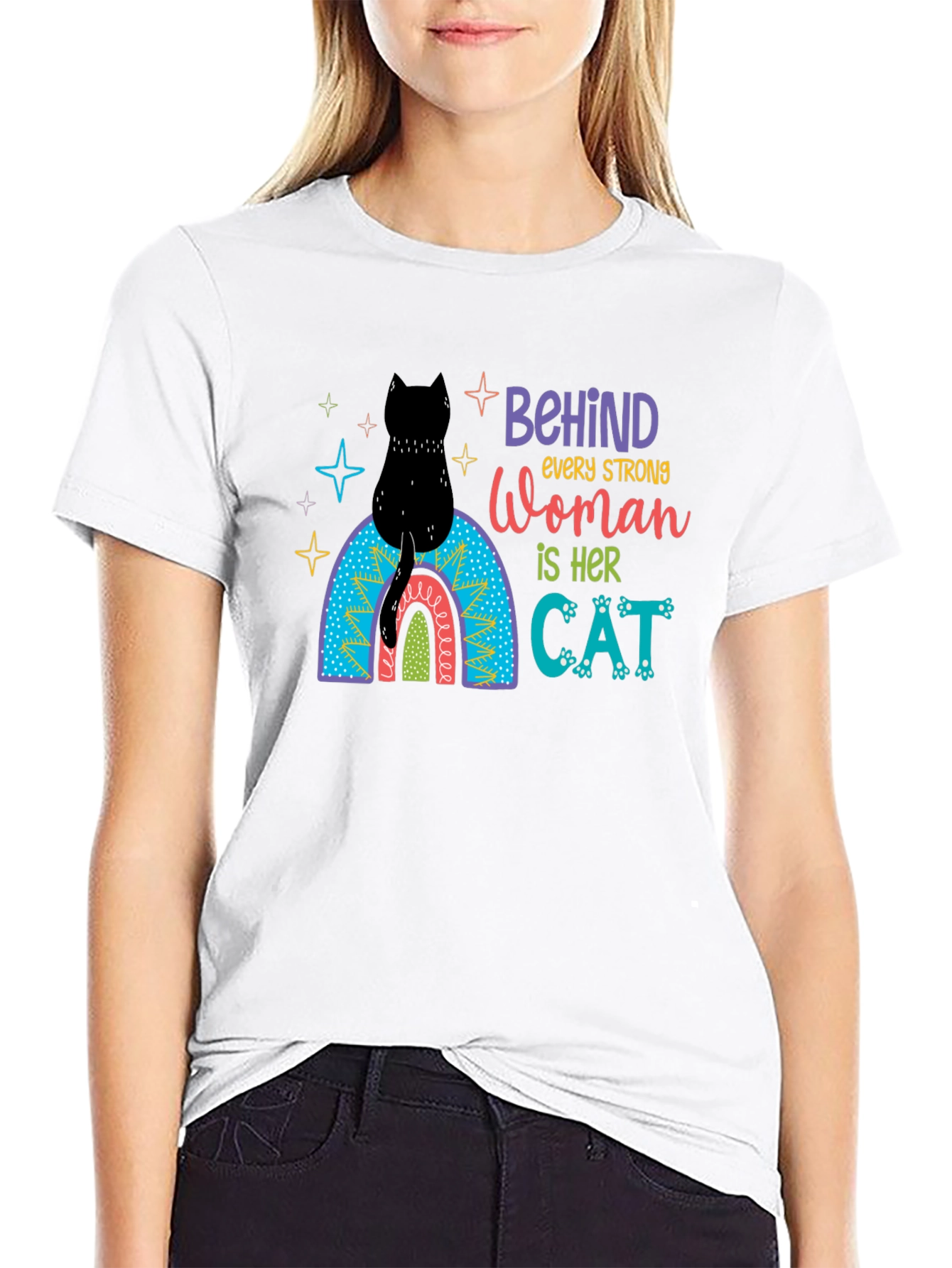 Black Behind Every Strong Woman Cat T-Shirt view 9