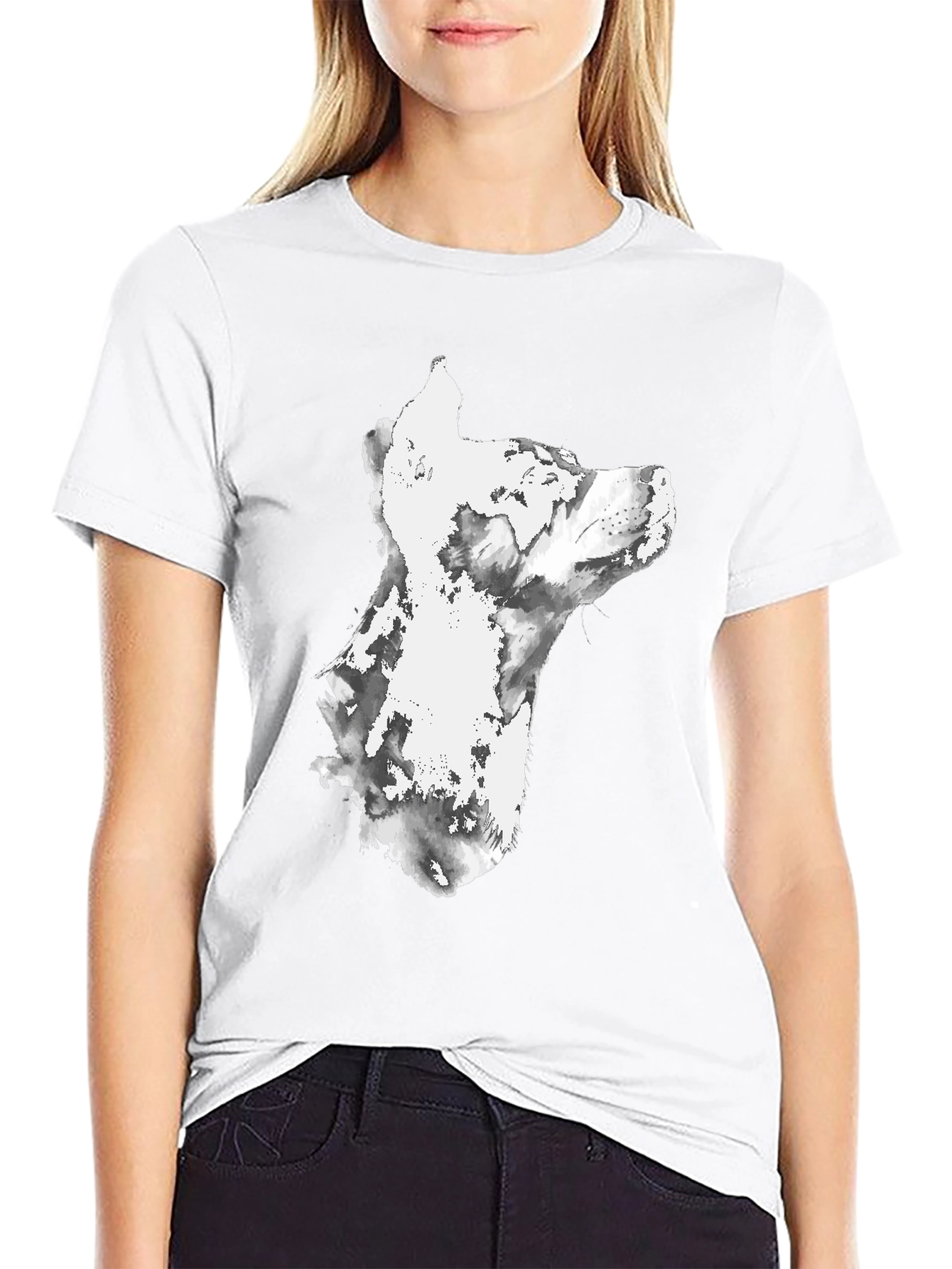 Black Dog Watercolor Graphic Print Black T-Shirt view 9