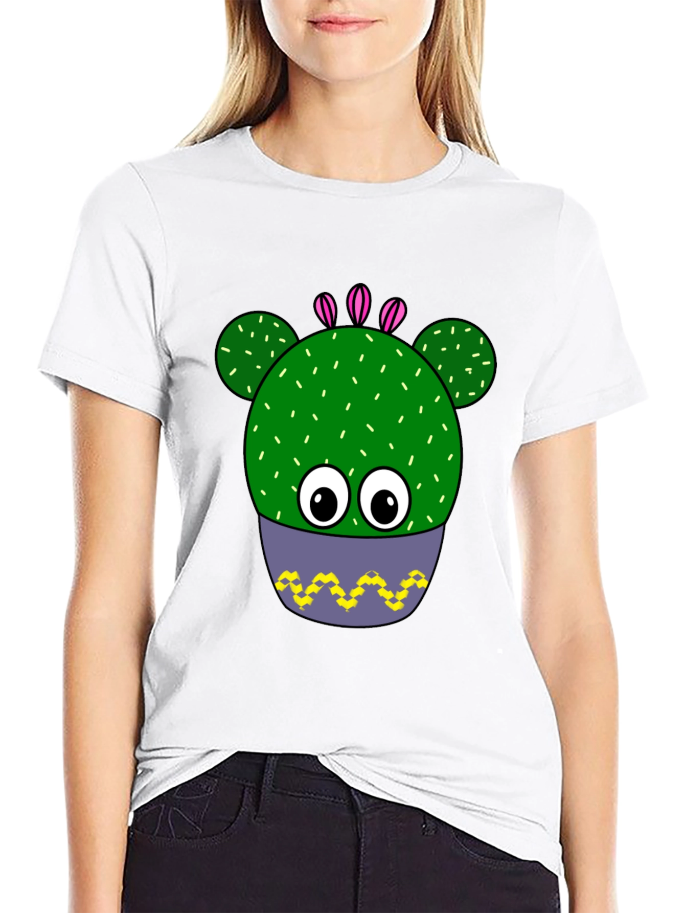 Black Funny Cactus Plant Graphic Print T-Shirt view 9