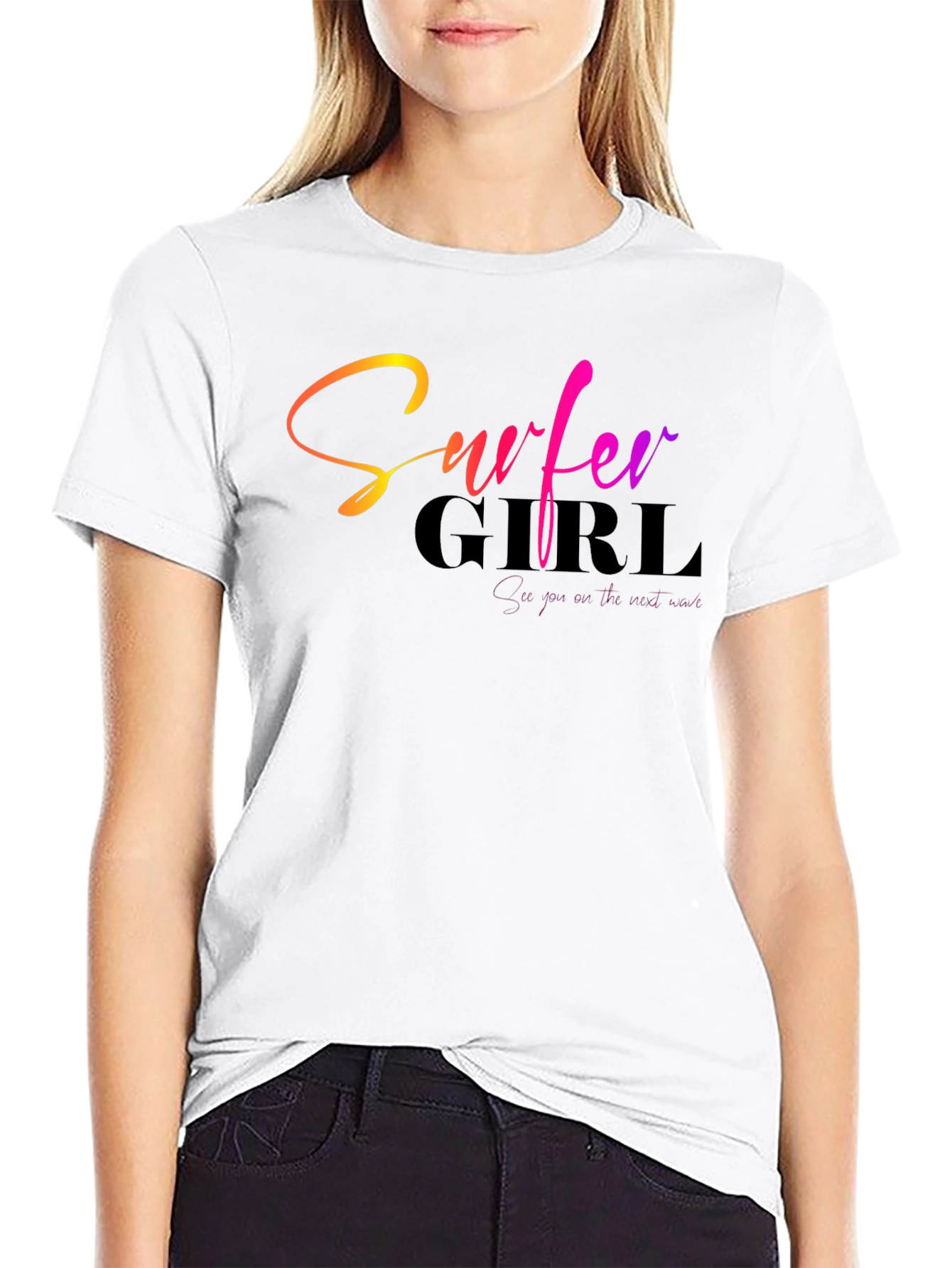 Black Surfer Girl Gradient Text Black T-Shirt view 9