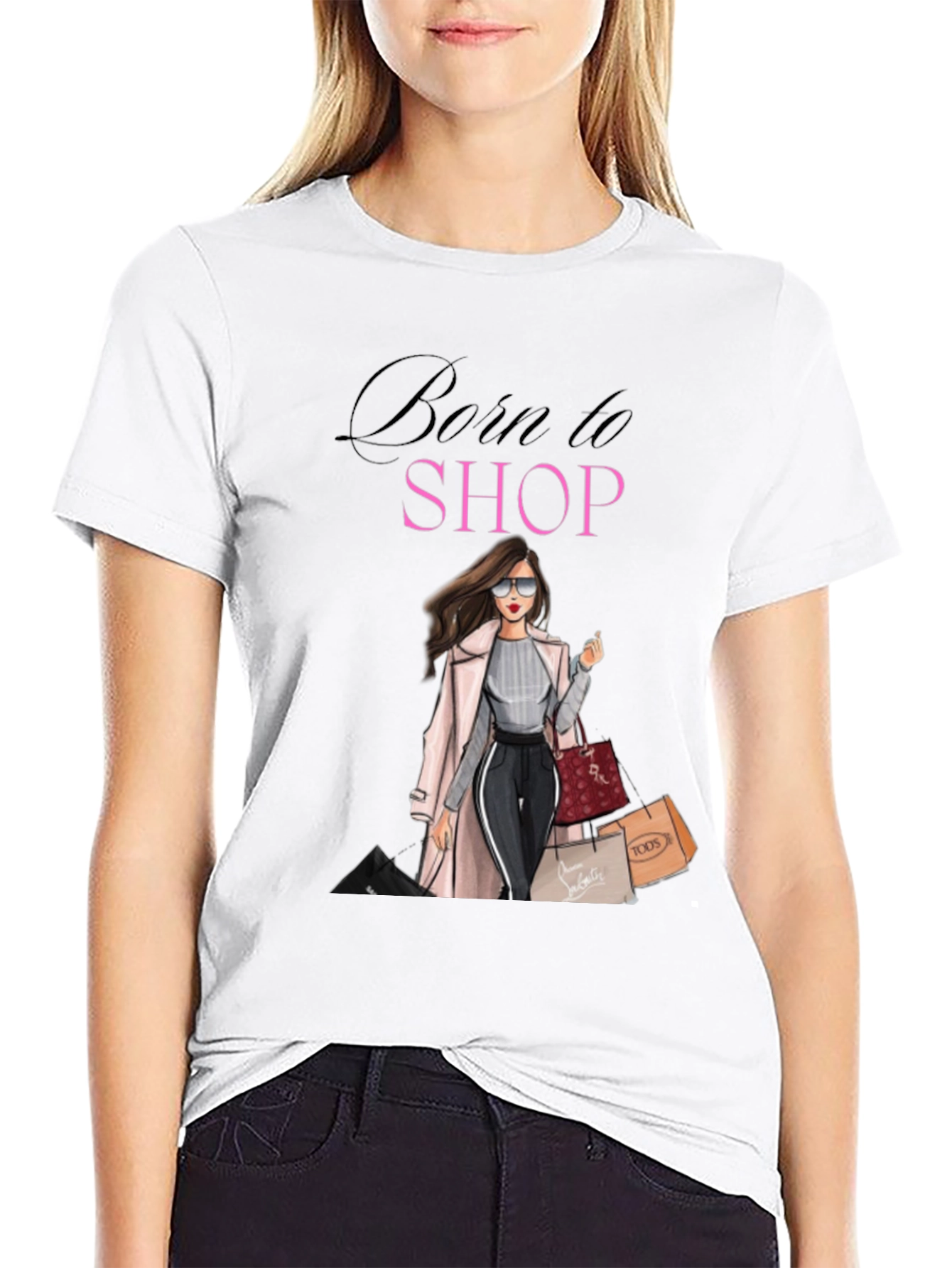 Black Born to Shop Black T-Shirt view 9