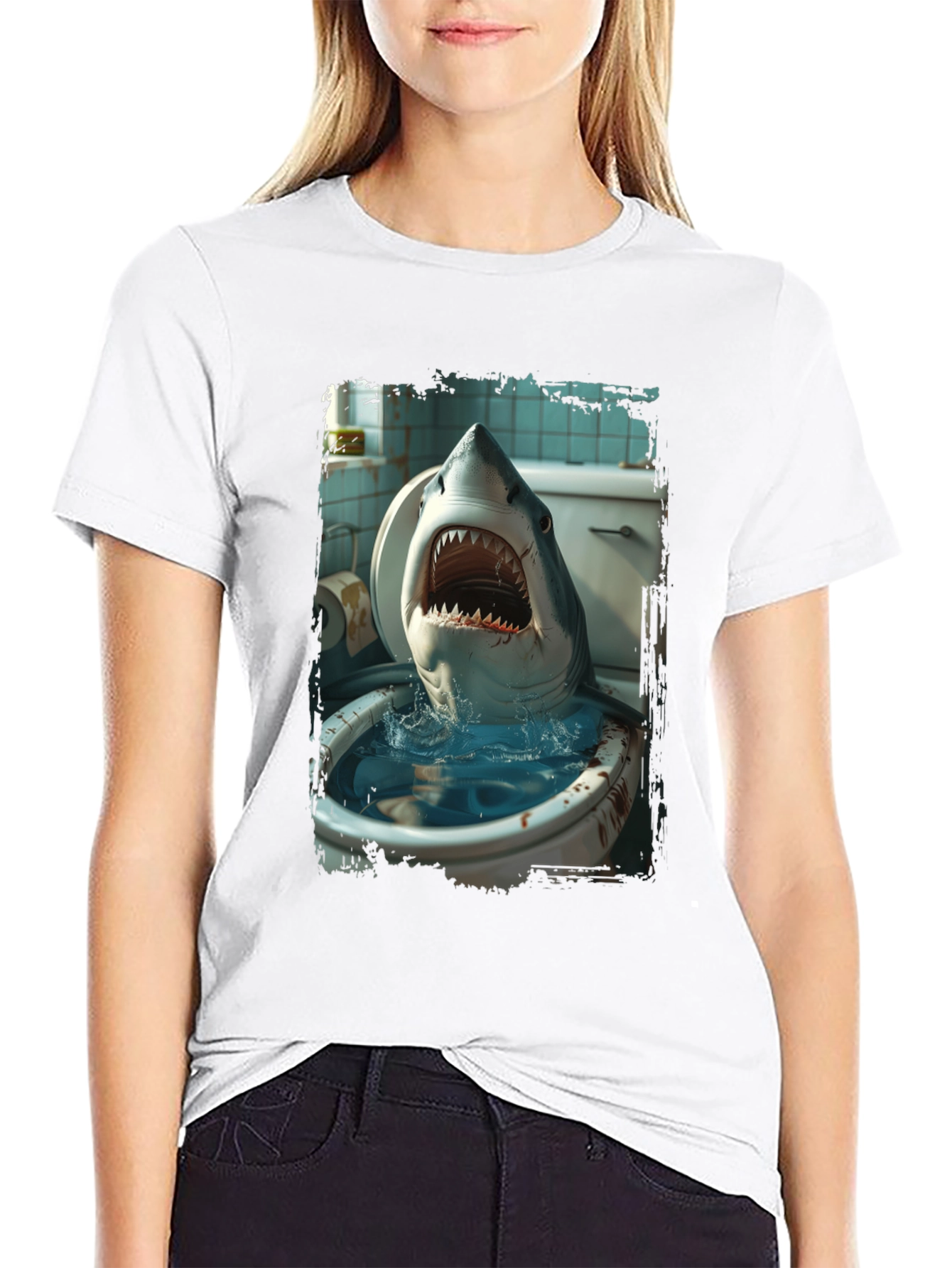 Black Shark Toilet Humor T-Shirt view 9