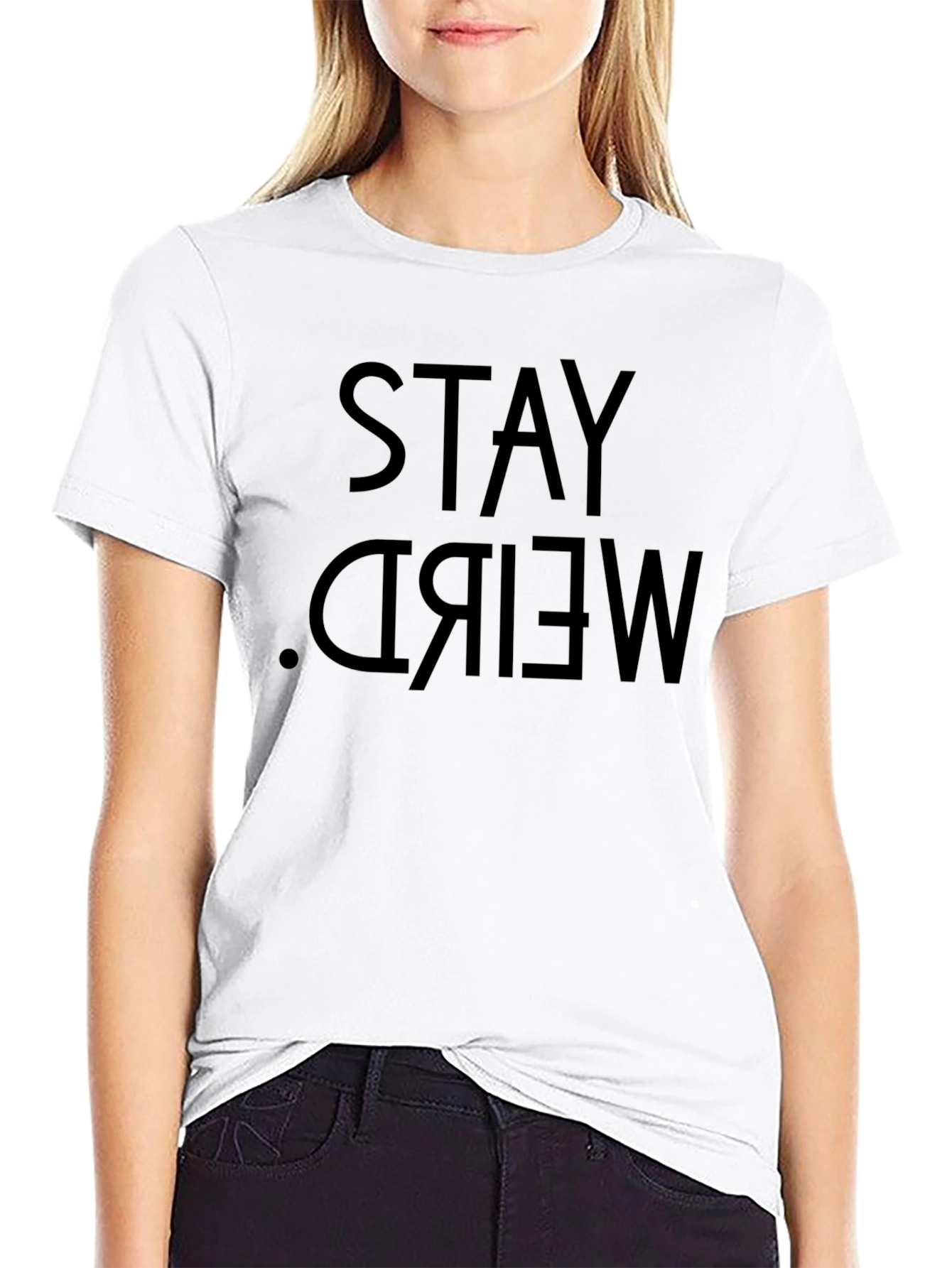 Black Stay Weird T-Shirt | Black Cotton Graphic Tee view 9