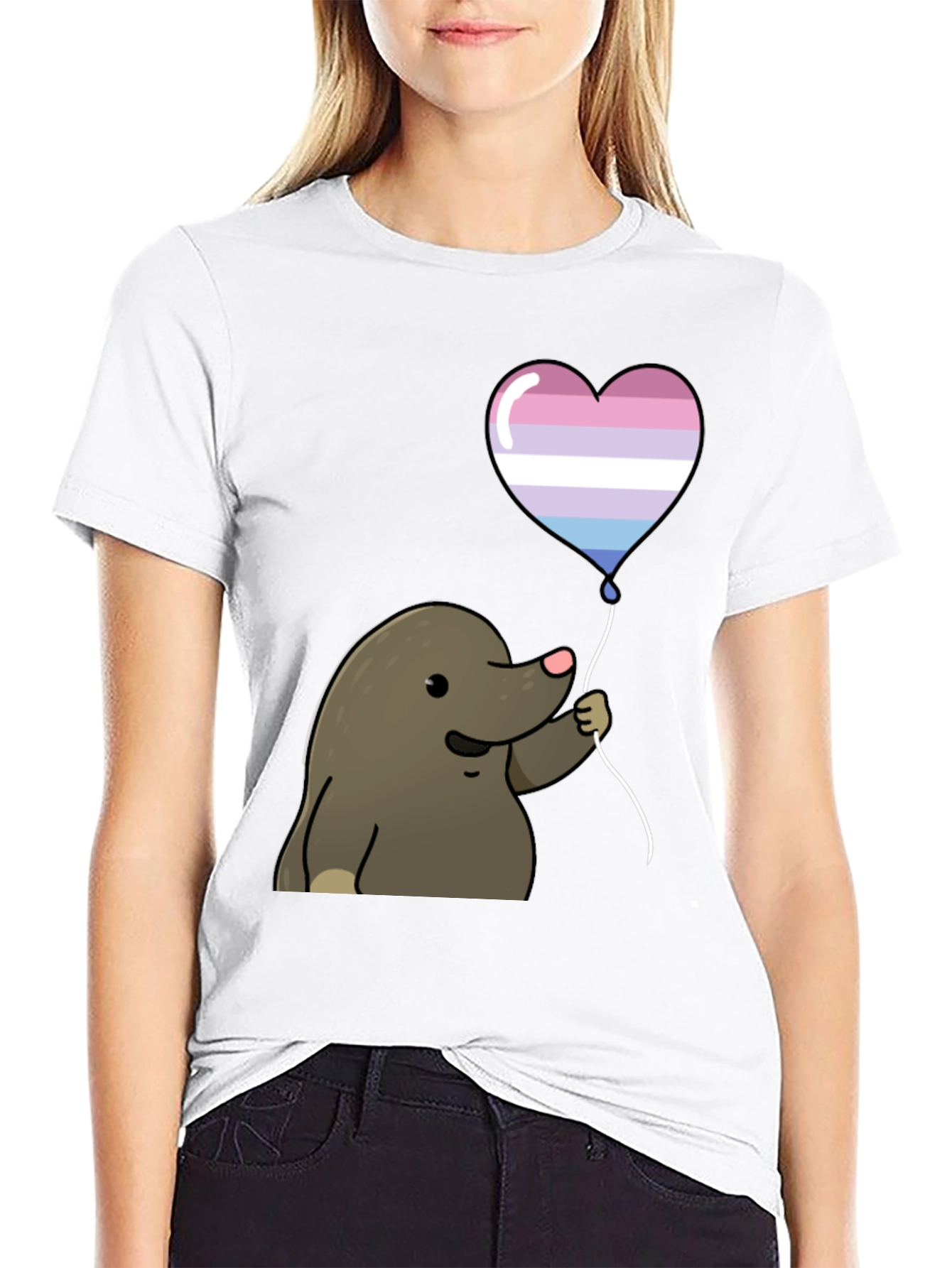 Black Mole with Transgender Pride Heart Balloon T-Shirt view 9