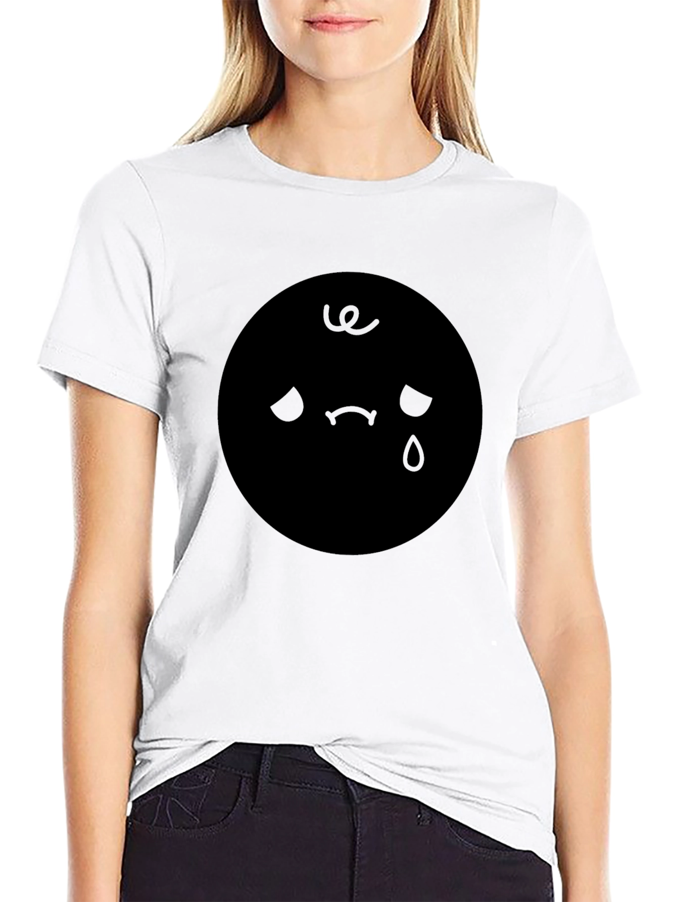 Black Sad Emoji Graphic Black T-Shirt view 9
