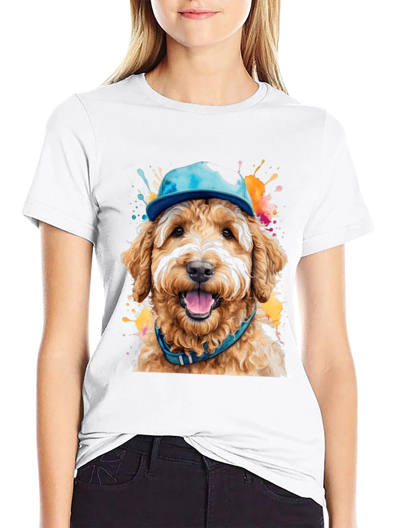 Black Dog in Hat T-Shirt - Unique Artistic Design view 9
